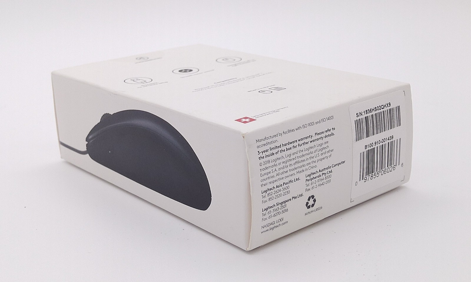 NEW Logitech B100 Ambidextrous Mouse 1000 DPI USB Wired - NEW IN BOX