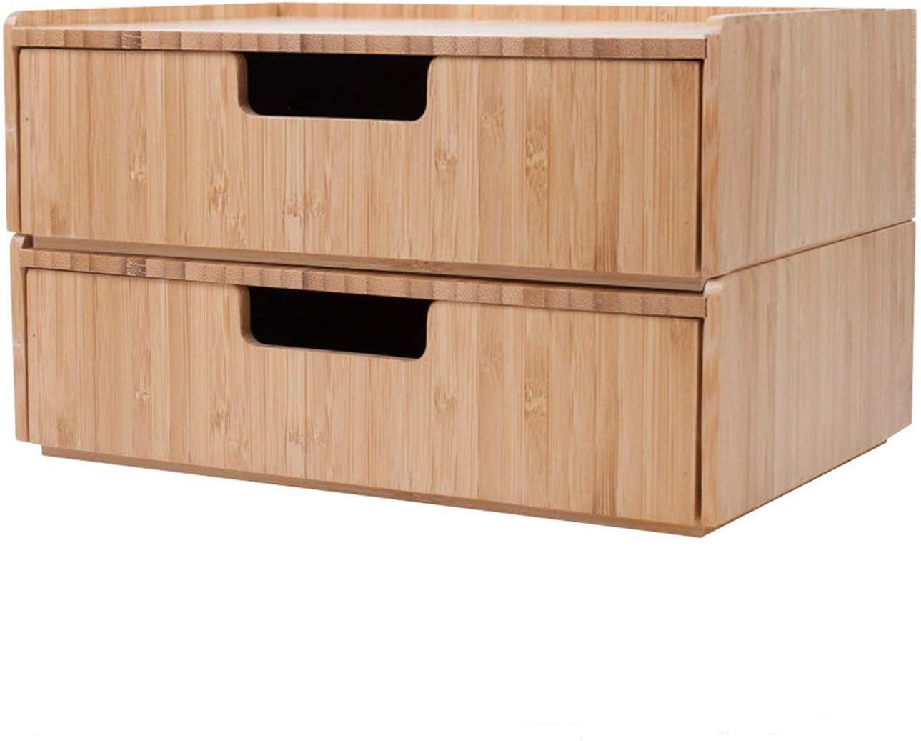 Bamboo Drawer 2 Pack Combo Set Stackable Storage Solution for Office Supplies, B