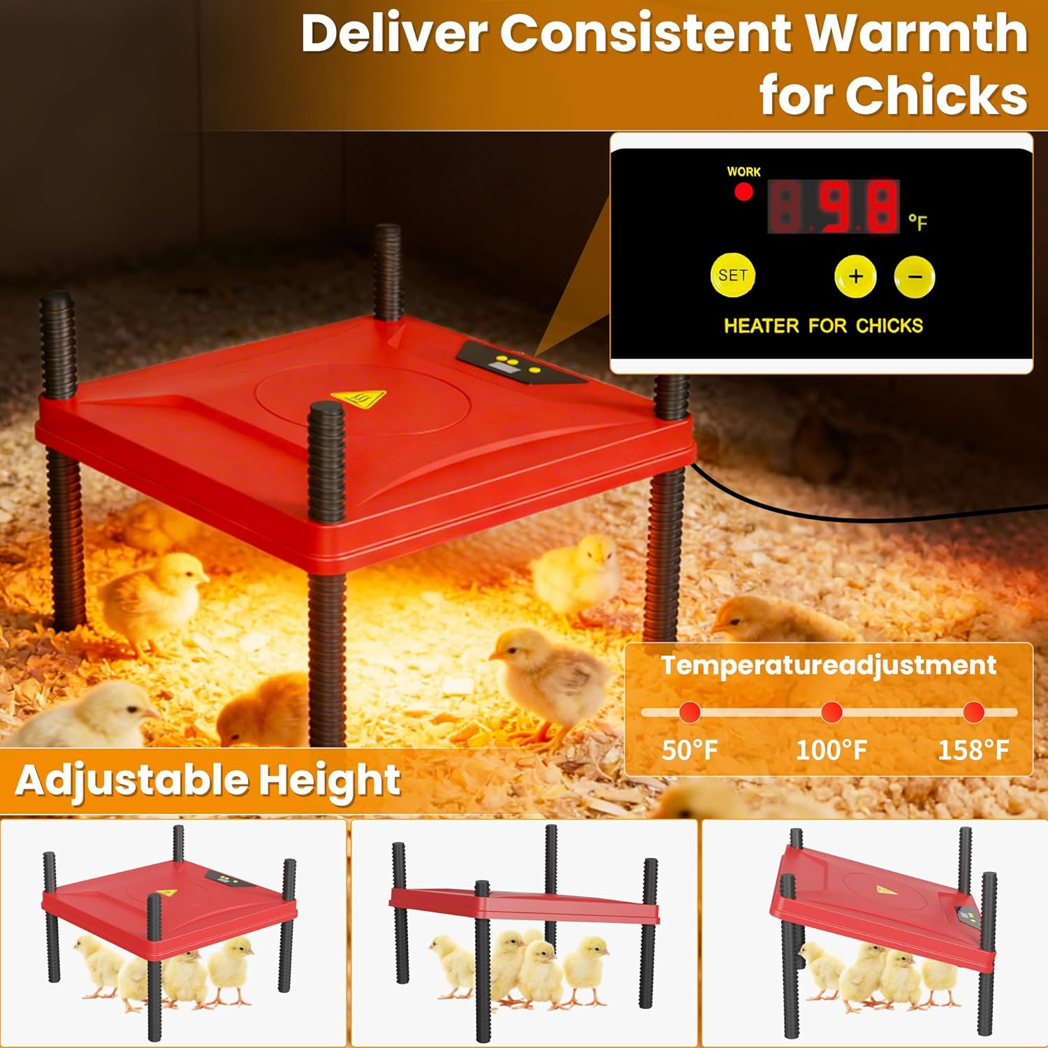 Brooder Box for Chicks, All-In-One Chick Starter Kit, Stainless Steel Frame Baby