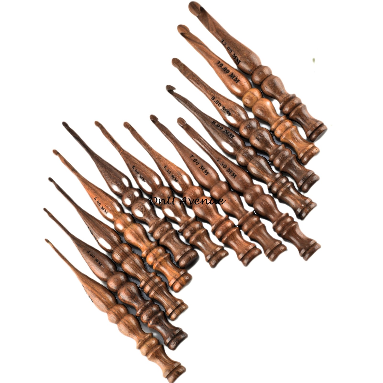 Sheesham Wood Set of 13 Ergonomic Crochet Hooks 3.5 MM to 12 MM, Wooden Yarn ...