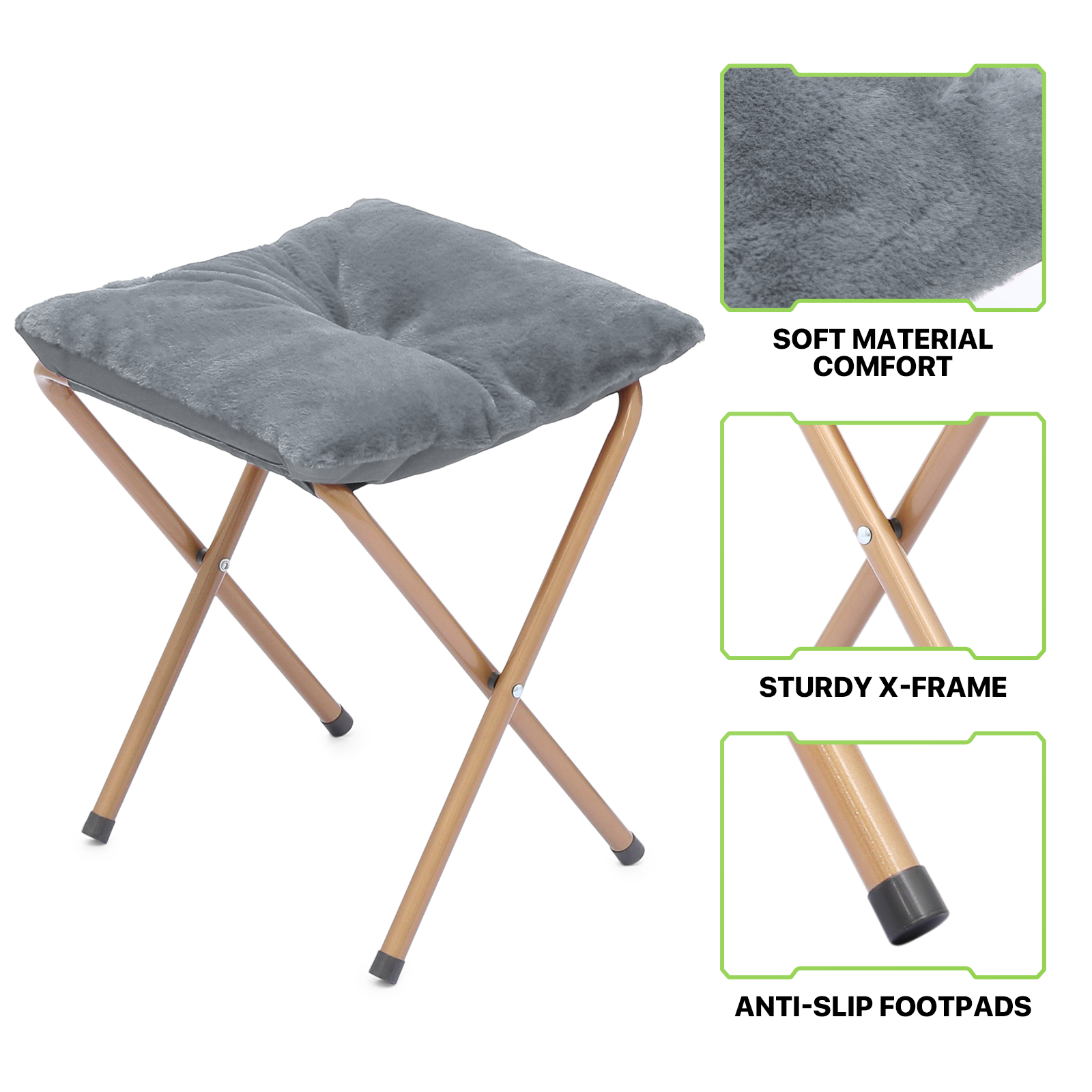 Folding Saucer Cozy Moon Chair Home Grey Soft Faux Fur Oversized Seat w/Ottoman