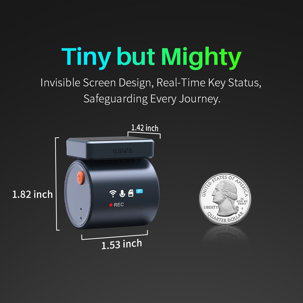 Tiny Dash Cam, 2K Transparent Screen Voice Control, Night Vision 24H Park Mode
