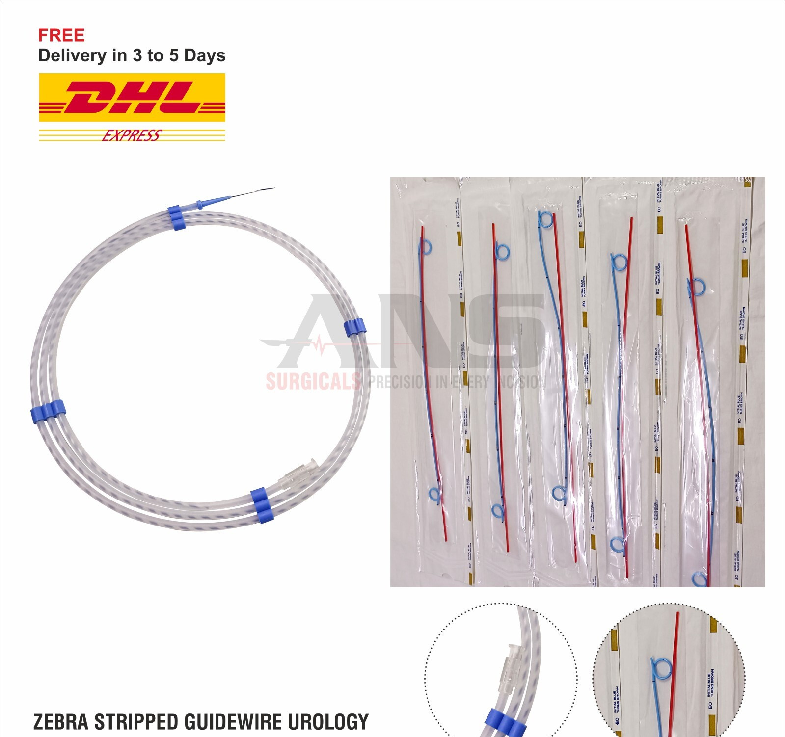 ANS Zebra Stripped Guidewire Urology (Size 0.032) + FREE DJ Stent 5fr/26cm 5pcs