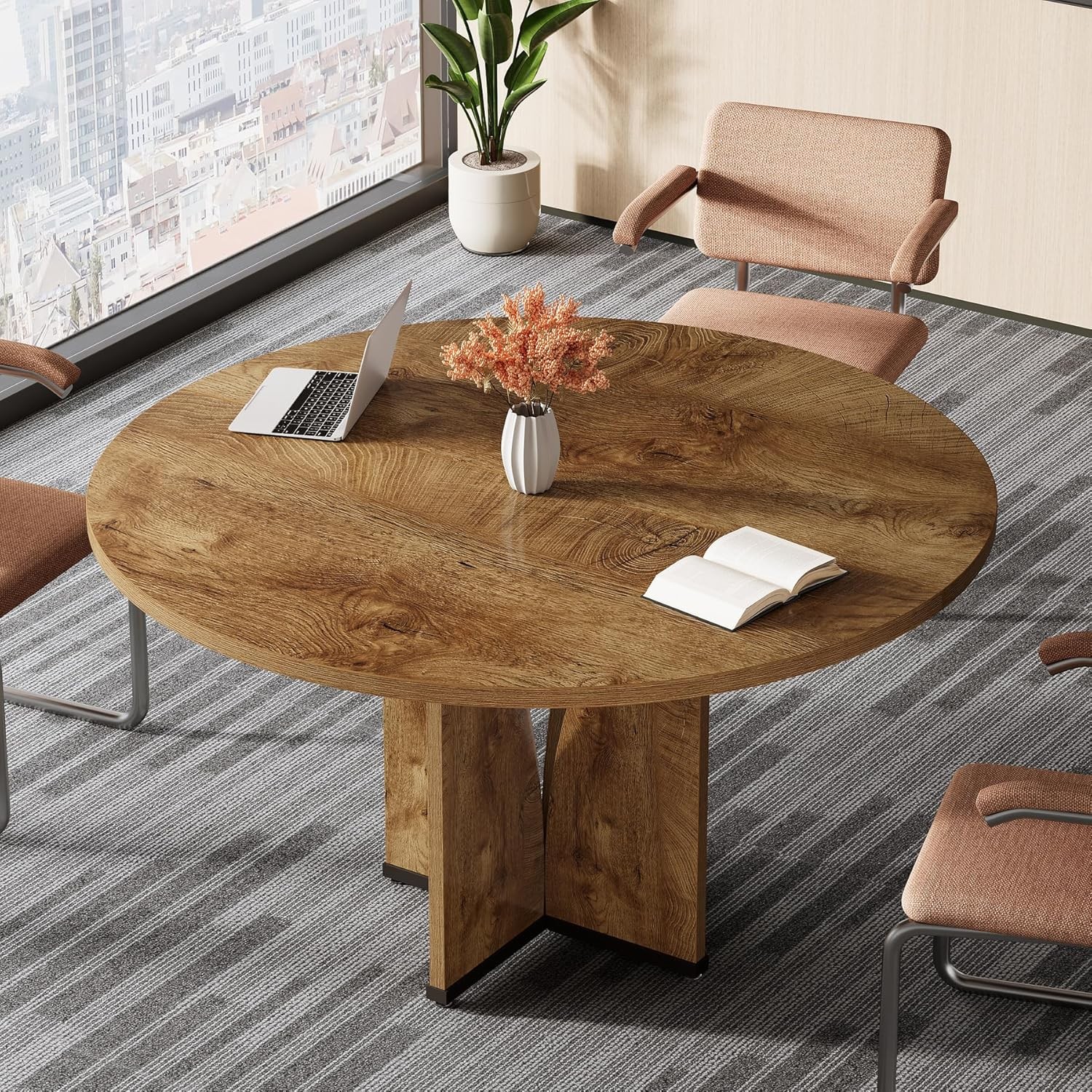 39" Round Conference Table for 4, Modern Round Meeting Table with Sturdy Base