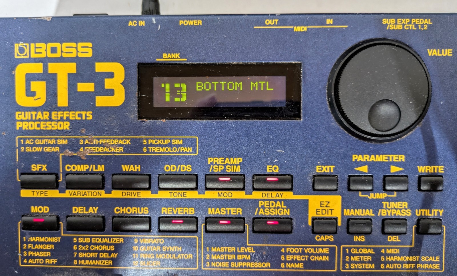 BOSS GT-3 Guitar Effects Processor Multiple Effects Pedal Powers Up Parts Repair