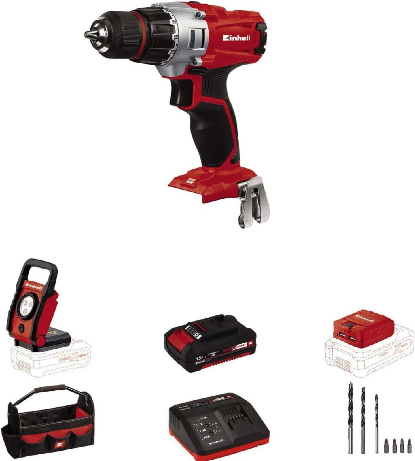Einhell 18V 3/8" Cordless Drill Driver Tool Set w/ Tool Bag, LED Lamp & More NEW