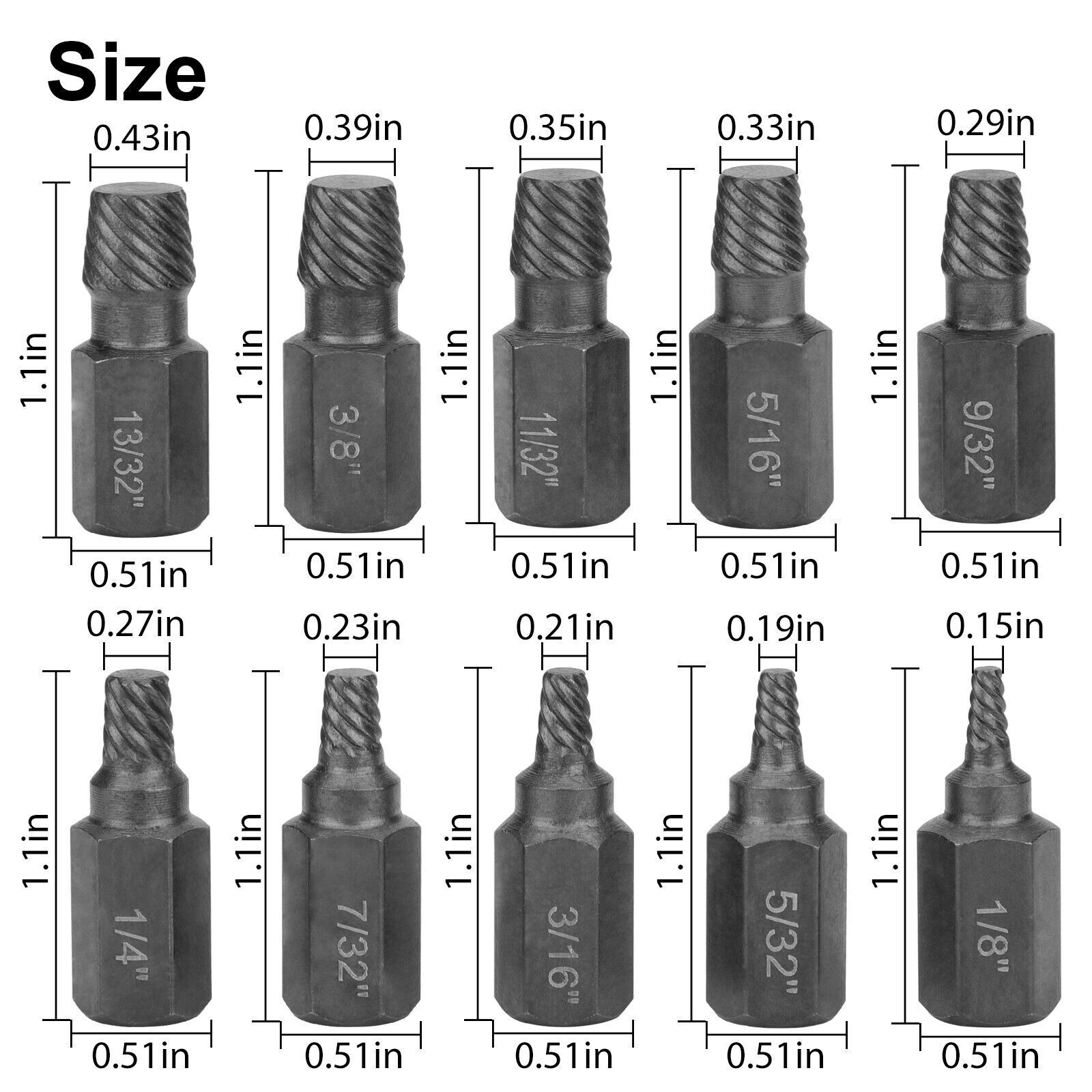 10 Pcs Screw Extractor Set, Hex Head Easy Out Bolt Extractor Set, Multi-Spline