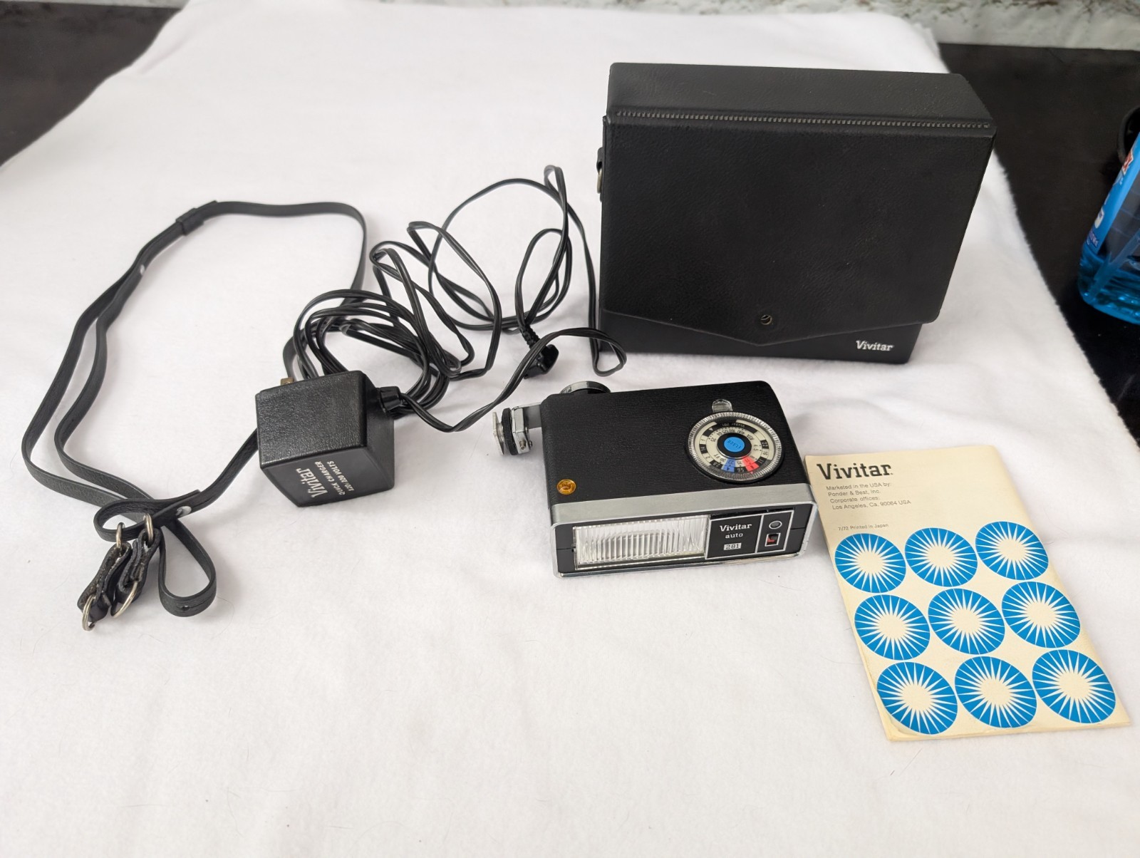 Vivitar Auto 281 Flash w/ Charger Case Sensor Cable Vintage Untested USA