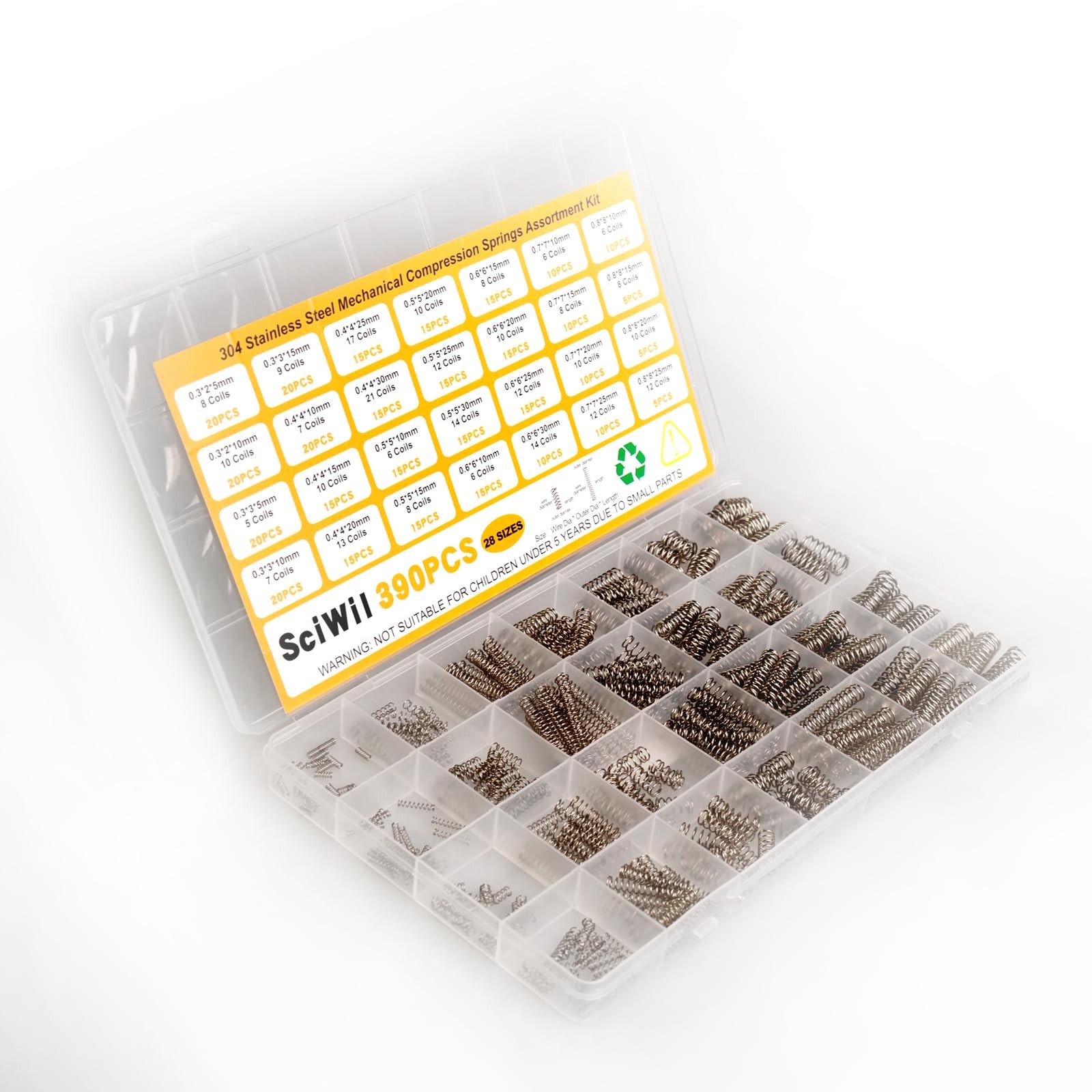 390-Piece Compression Spring Assortment Kit, 28 Sizes Small Springs Set, Stai...