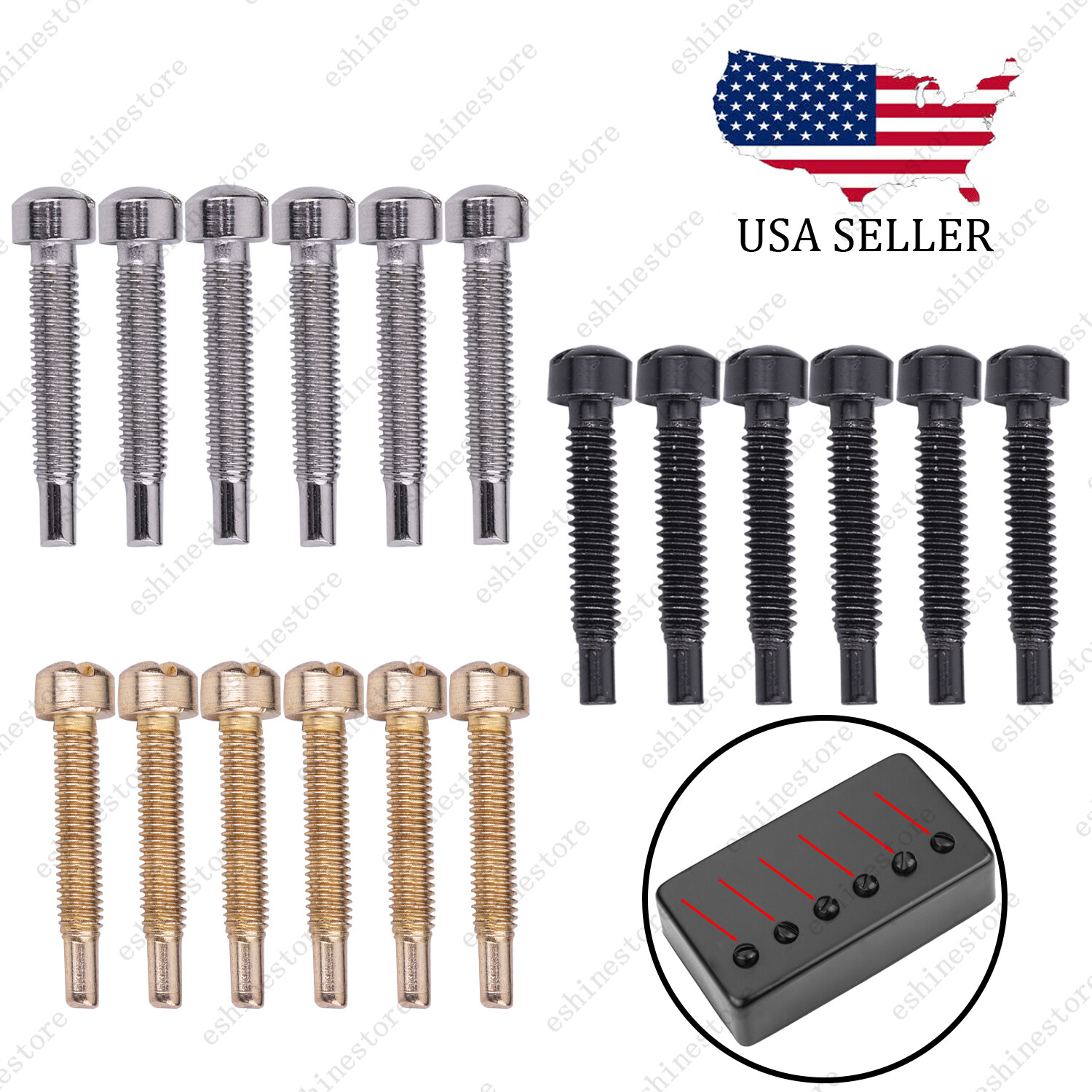 Set of 6 Electric Guitar Pole Piece Screws M3 x 21mm For Humbucker P90 PAF
