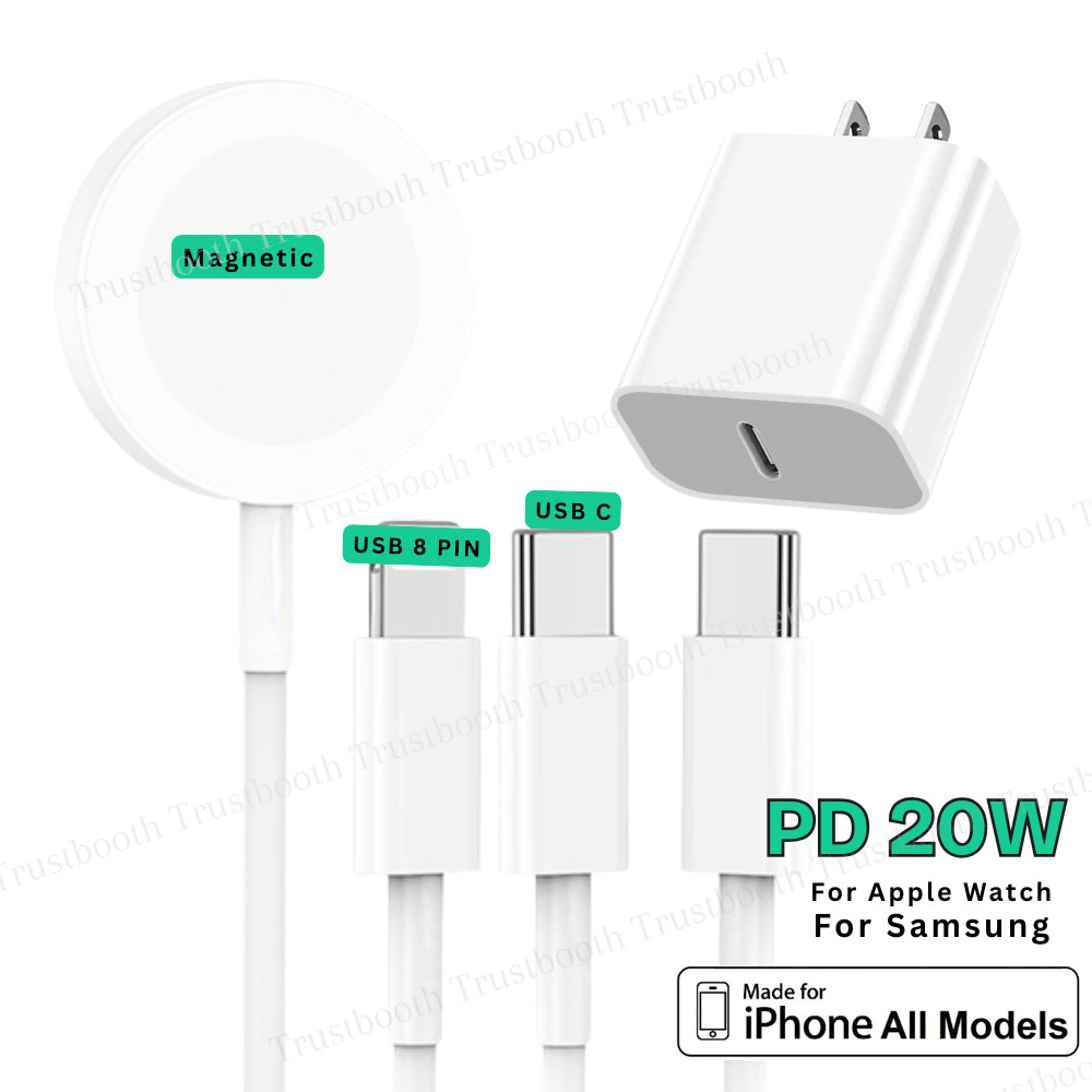 Multi Charging Magnetic Cable For Apple Watch 9/8/7/6 USB C Charger For iPhone