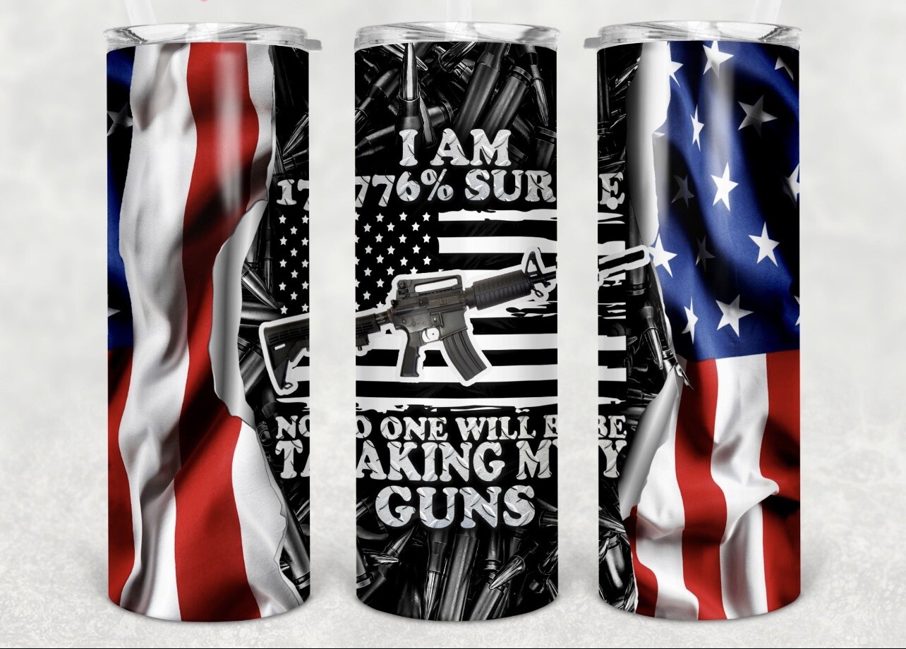 Military gift 20 0z tumbler guns and flags 1776 American flag collectors holiday