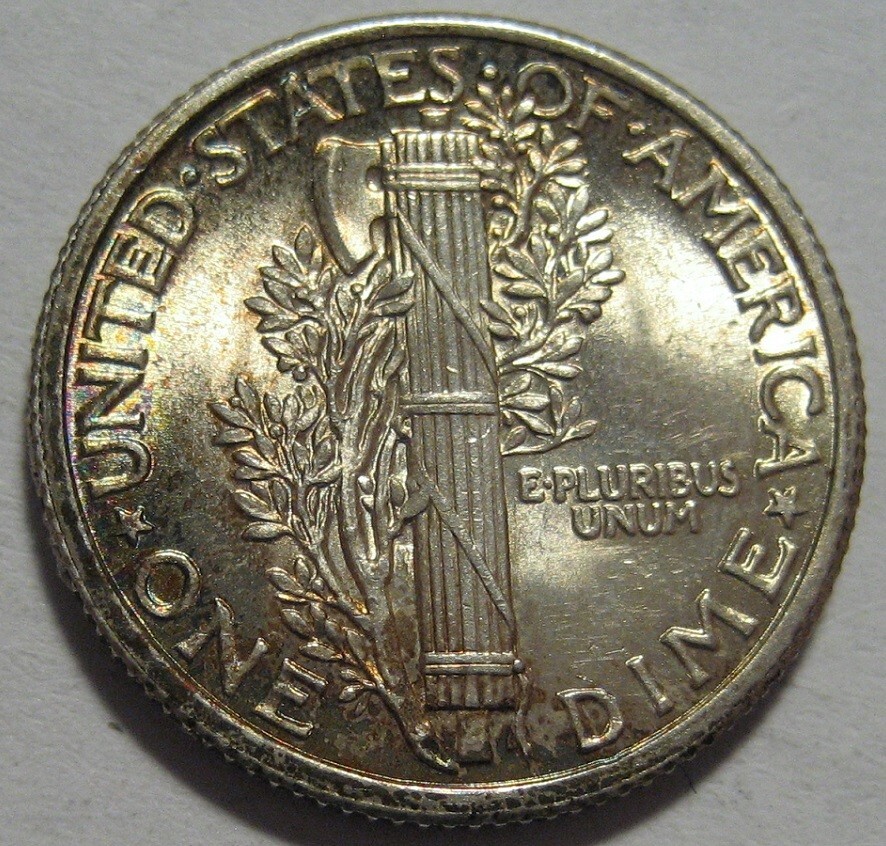 = 1916 BU+ MERCURY Dime, FULL SPLIT BANDS, TONED, FREE Shipping