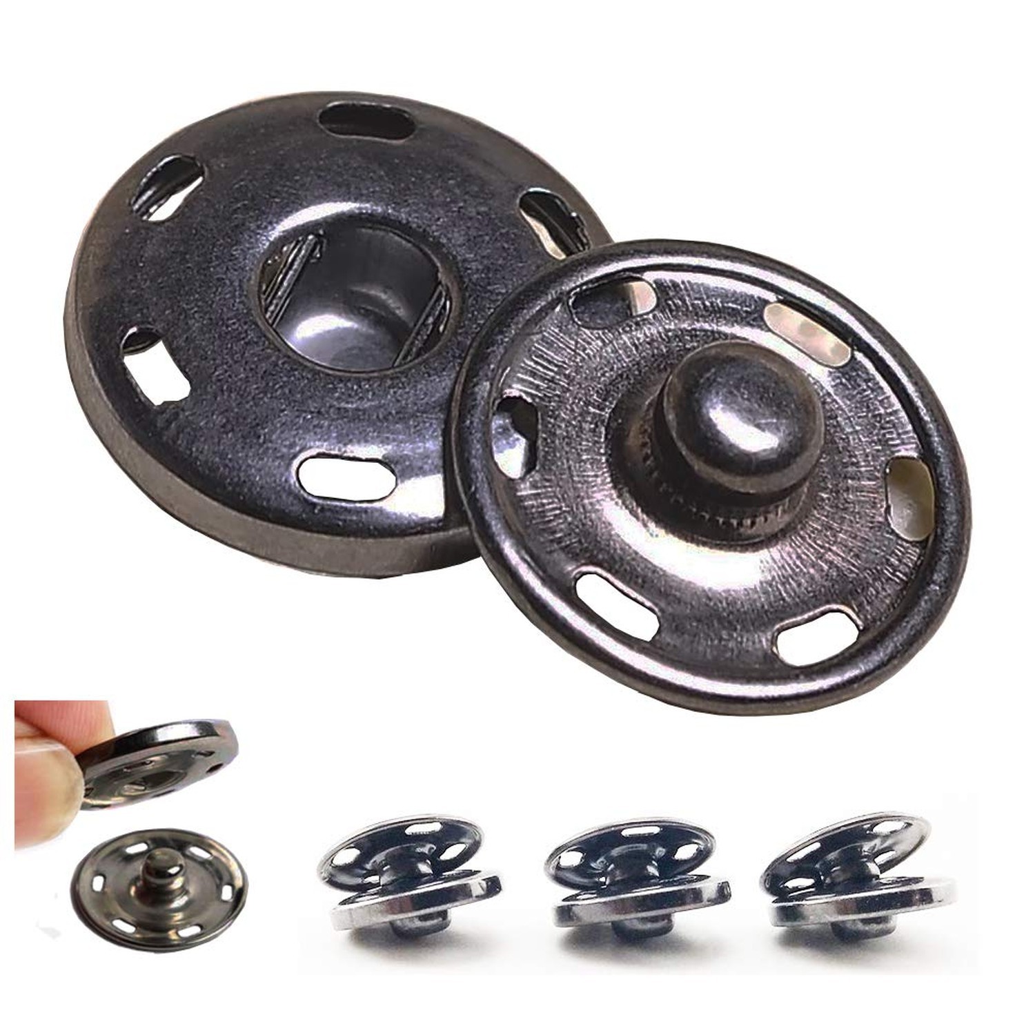 50 Sets Sew-on Snap Buttons, Metal Snaps Fasteners Press Studs Buttons for Se...
