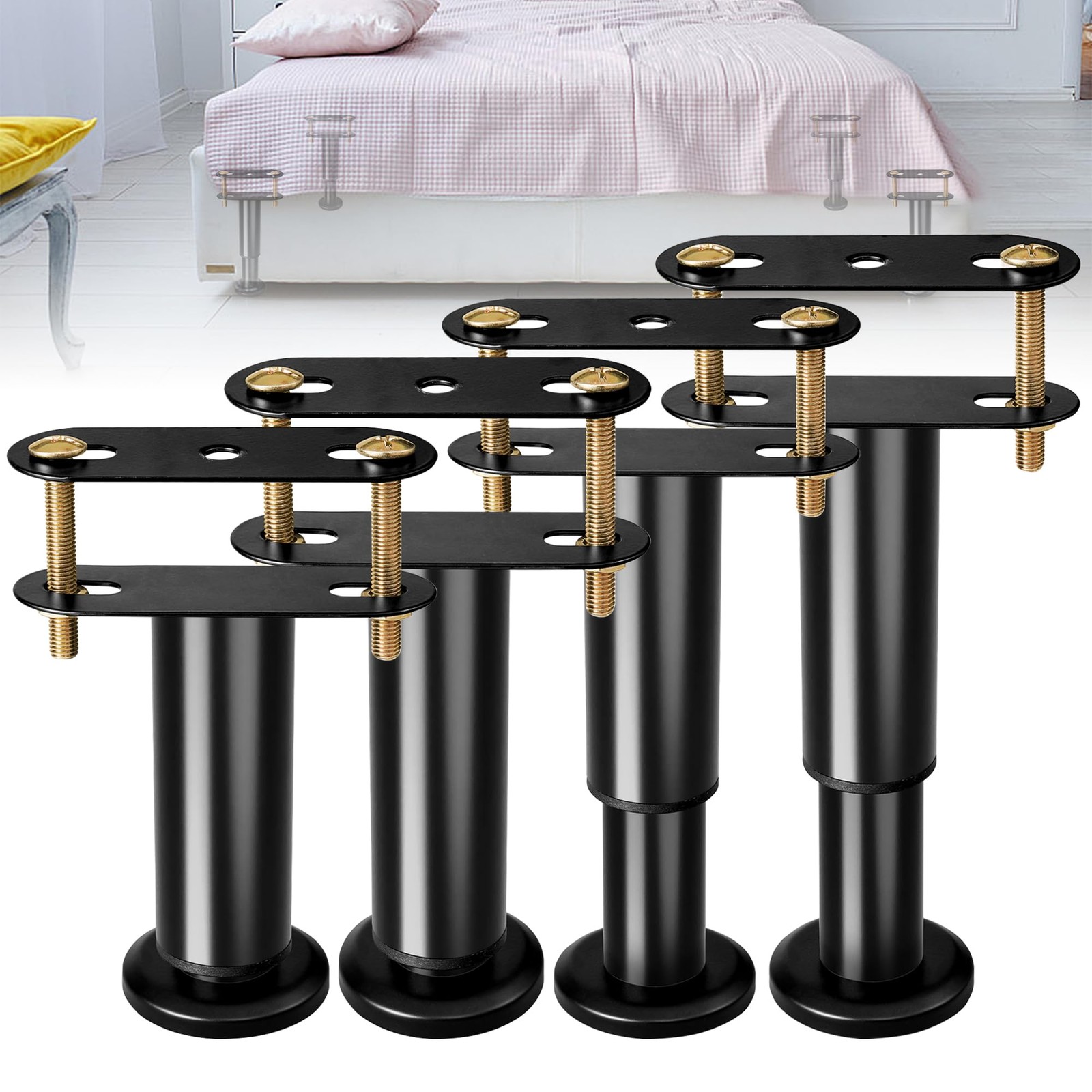 Adjustable Height Bed Frame Replacement Legs with Wider Base, Under Bed Cente...