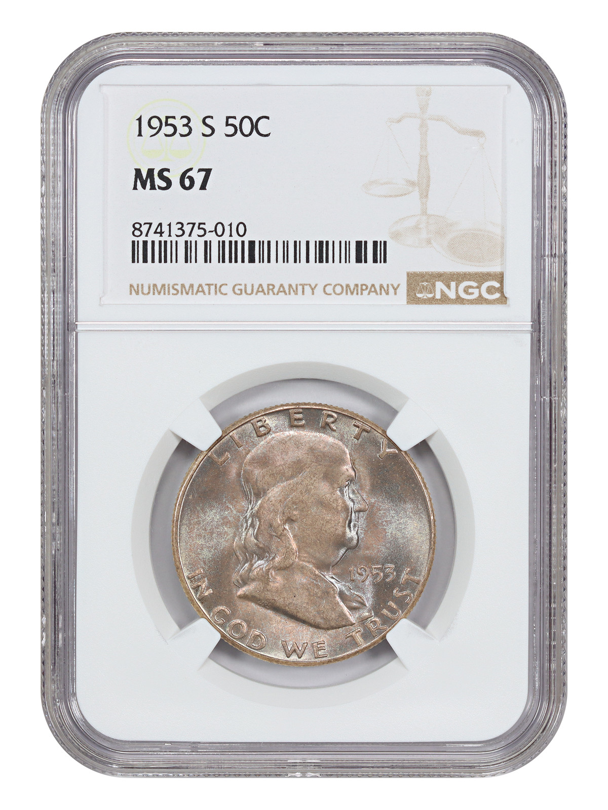 1953-S 50C NGC MS67 - Franklin Half Dollar