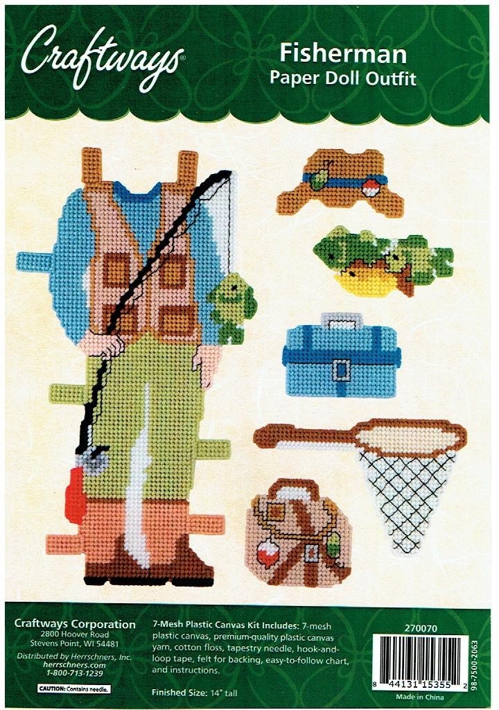 FISHERMAN PAPER DOLL OUTFIT  7ct plastic canvas  PATTERN  (#TF0264)