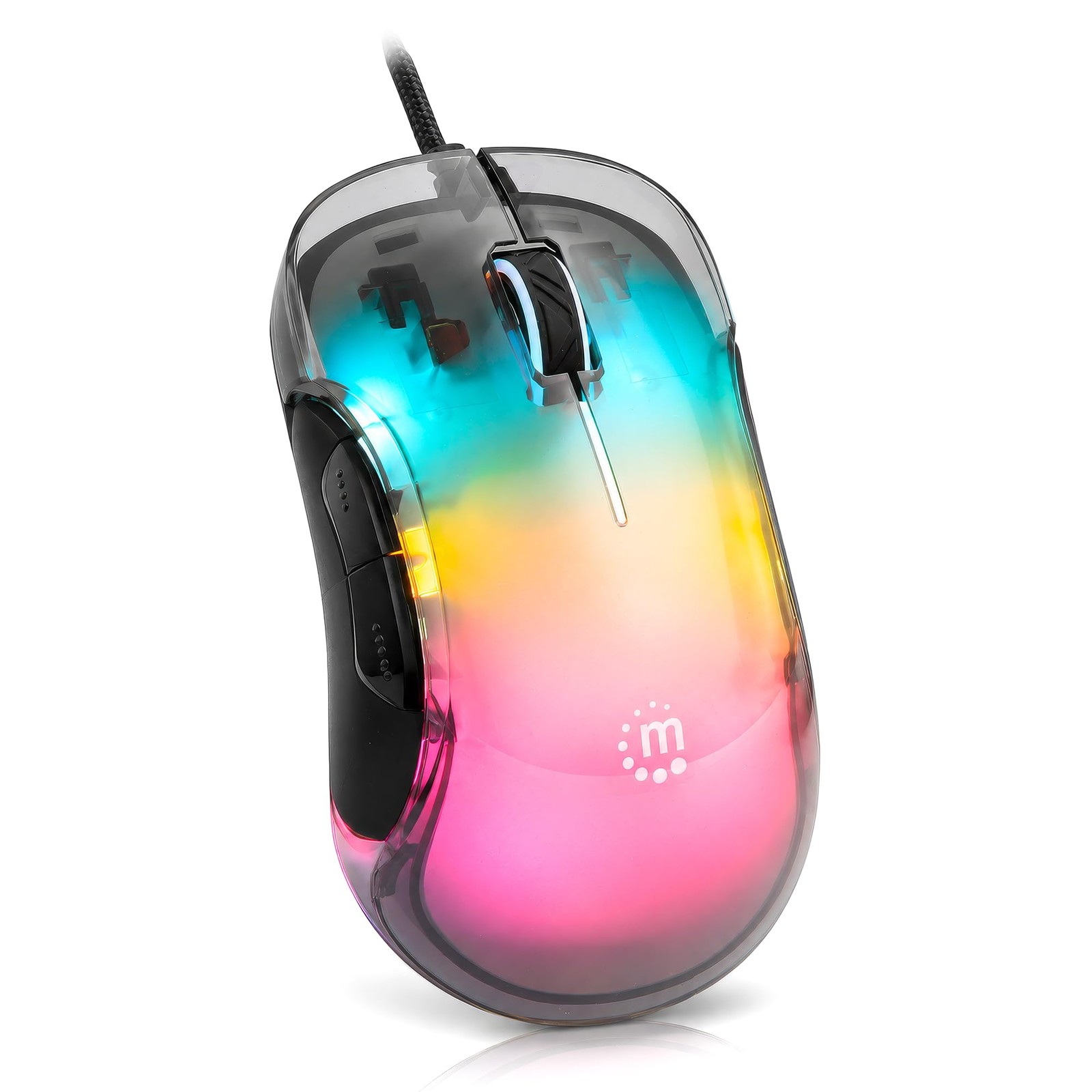 MANHATTAN RGB LED Wired USB Mouse, 12800 DPI, 5 Buttons, Braided | Transparen...