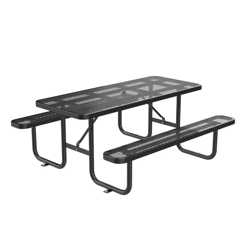96" Steel Picnic Table With Umbrella Hole-  Maintenance Free Outdoor Seating