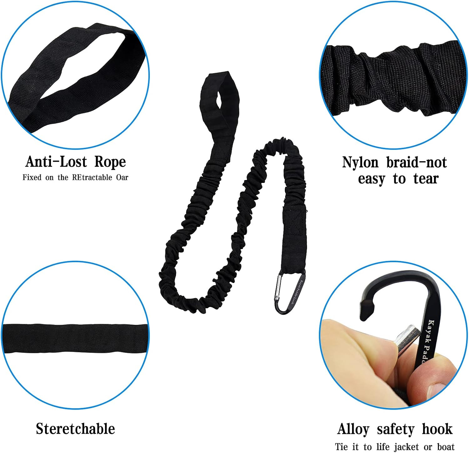 Kayaking Paddle Leash Tether 1 Pack-Stretchable Coiled Lanyard for Kayak, Paddle