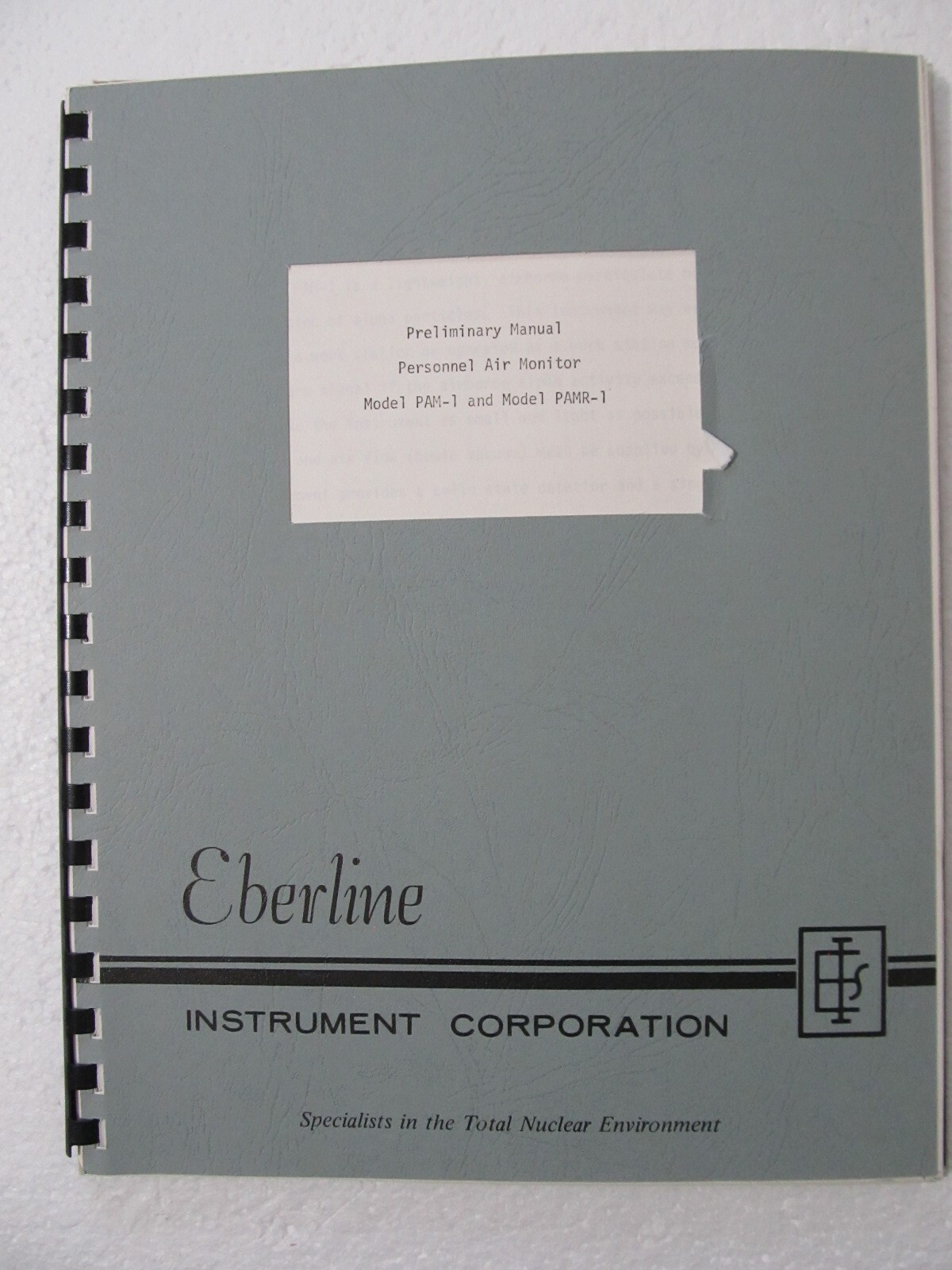 EBERLINE PERSONNEL AIR MONITOR PAM-1 & PAMR-1 PRELIMINARY MANUAL