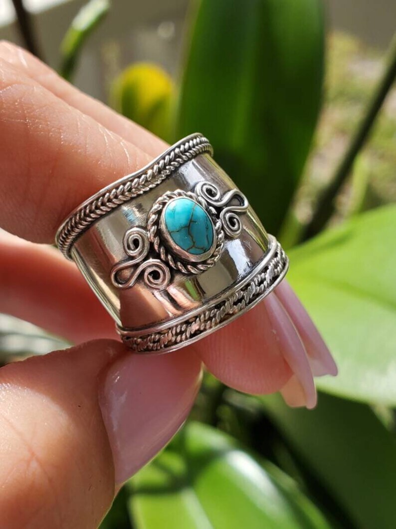 Turquoise Ring 925 Sterling Silver Band &Statement Ring Handmade Ring All size