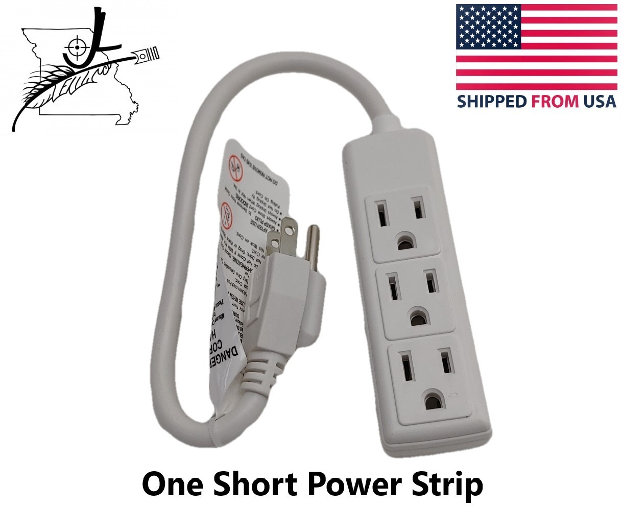 Short 1' Foot 3 Outlet Mini Power Strip White 3 Prong 1,625 Watt Extension Cord