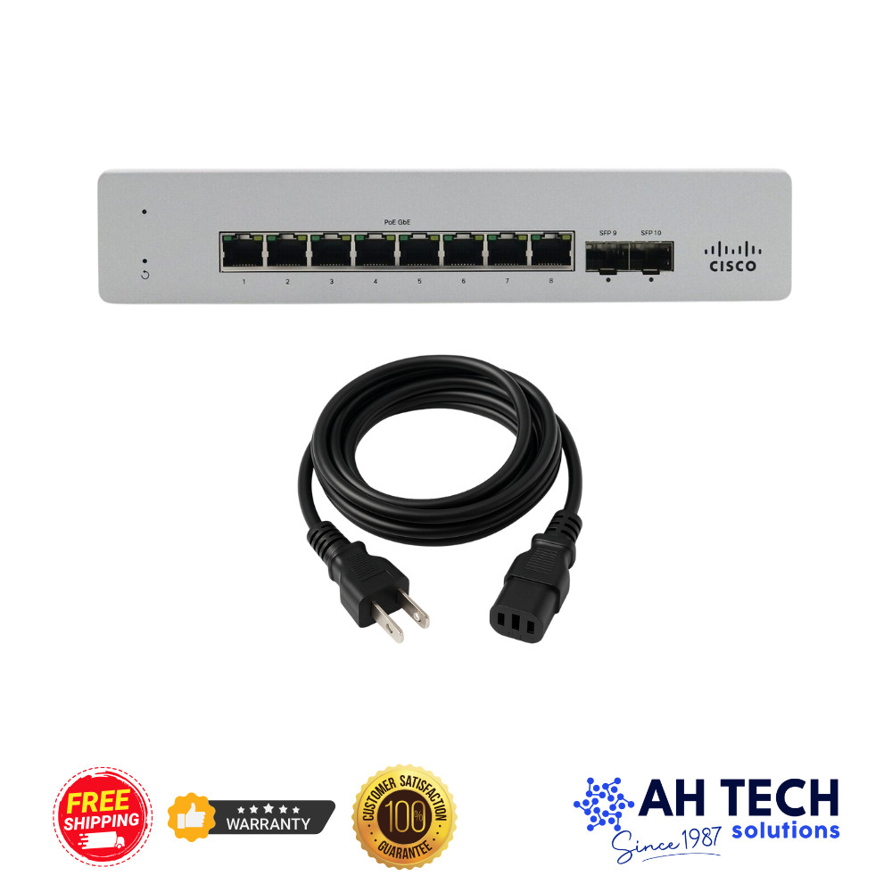 Cisco Meraki MS120‑8FP, UNCLAIMED, 8‑Port, Layer‑2, PoE+, PWR Cord Included