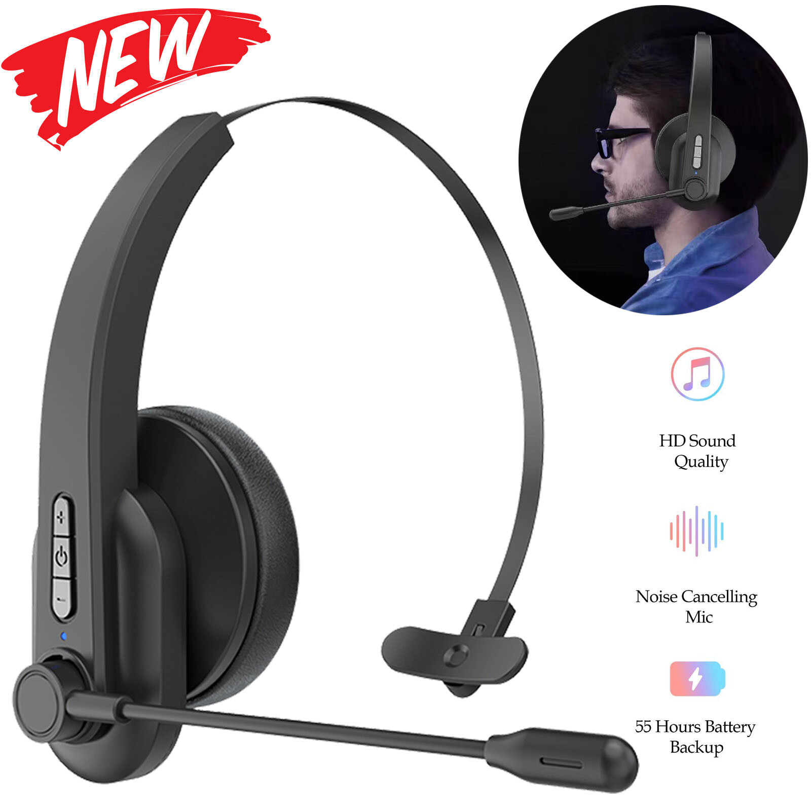 Wireless Headphone Headset Bluetooth 5.4 Truck Driver Noise Cancelling