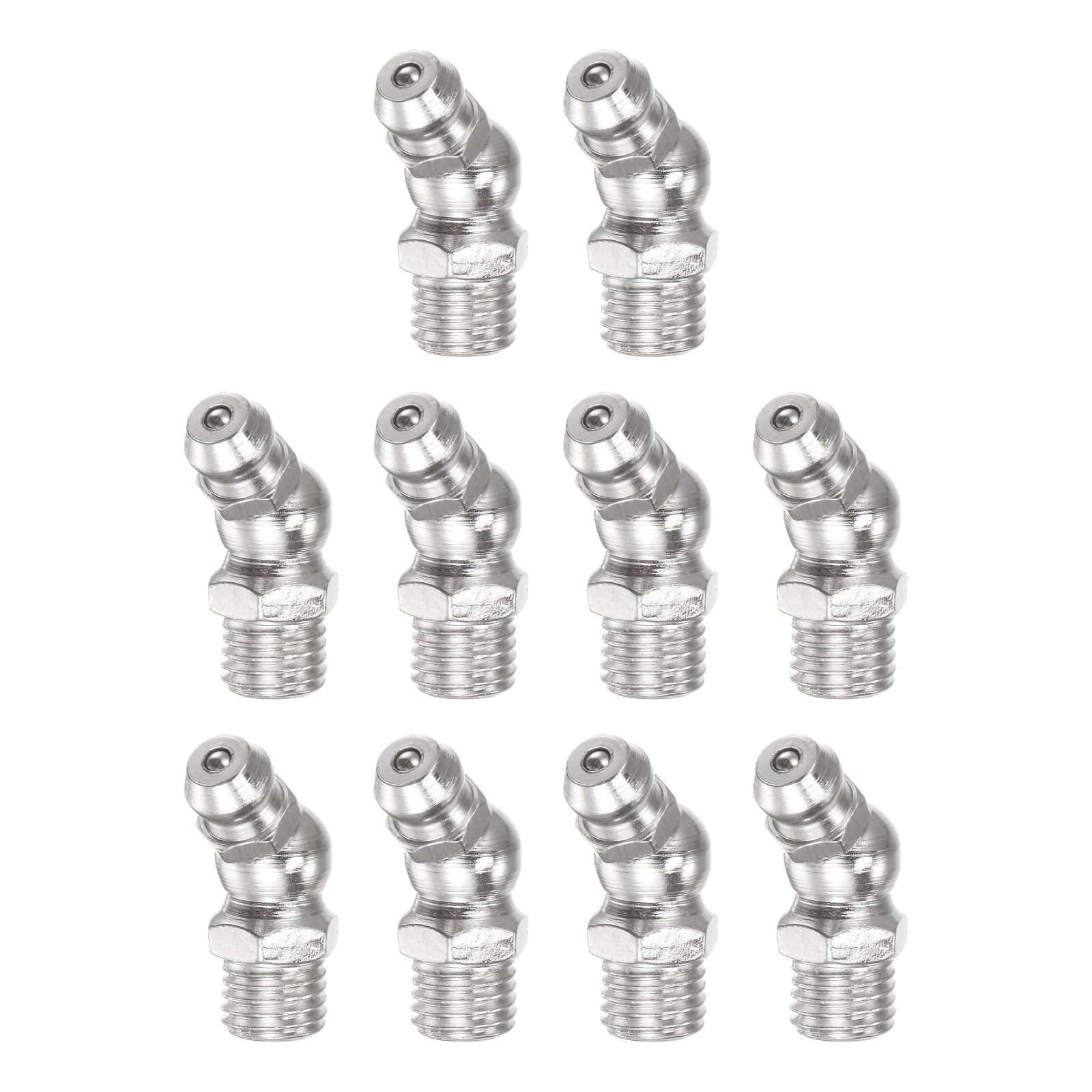 Nickel Plated Iron 45 Degree Hydraulic Grease Fitting M8 x 1mm Thread 10Pack