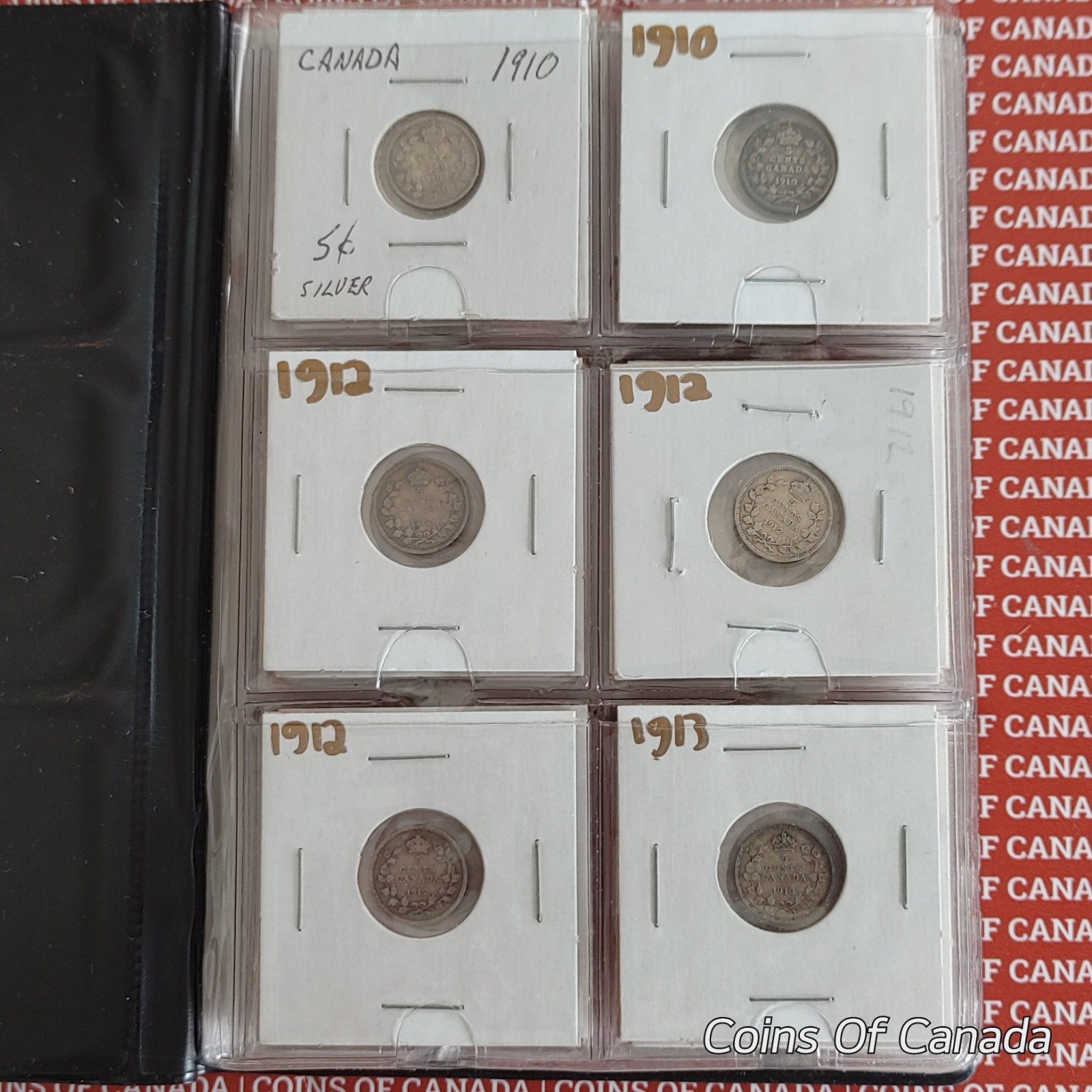 Collection Of 36 Canada 5 Cent Silver Coins in book - 1910-1920 #coinsofcanada