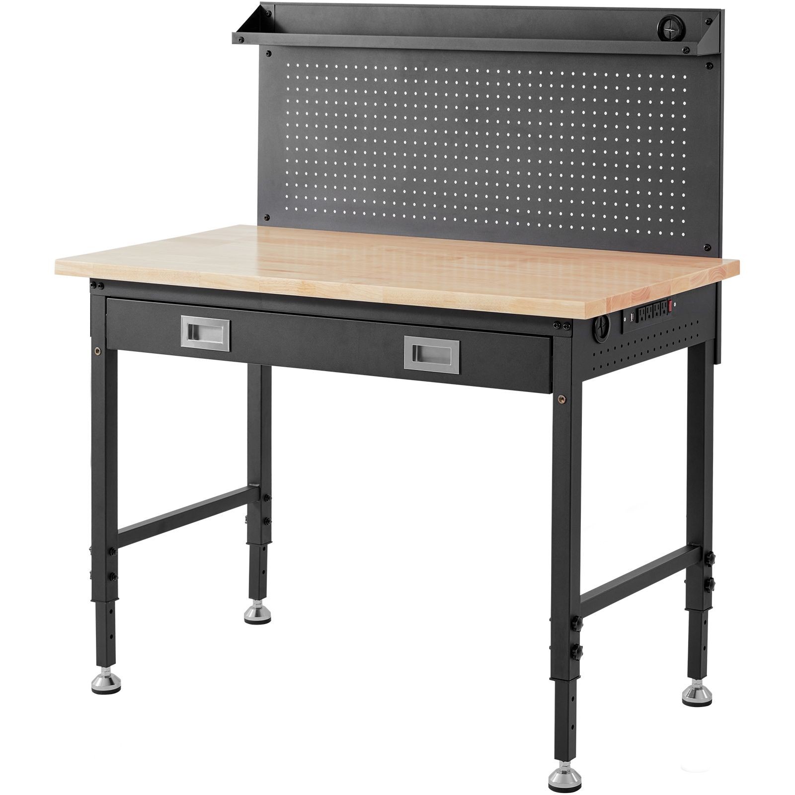 2000lbs Steel Workbench LED Light Power Panel 30 Hooks