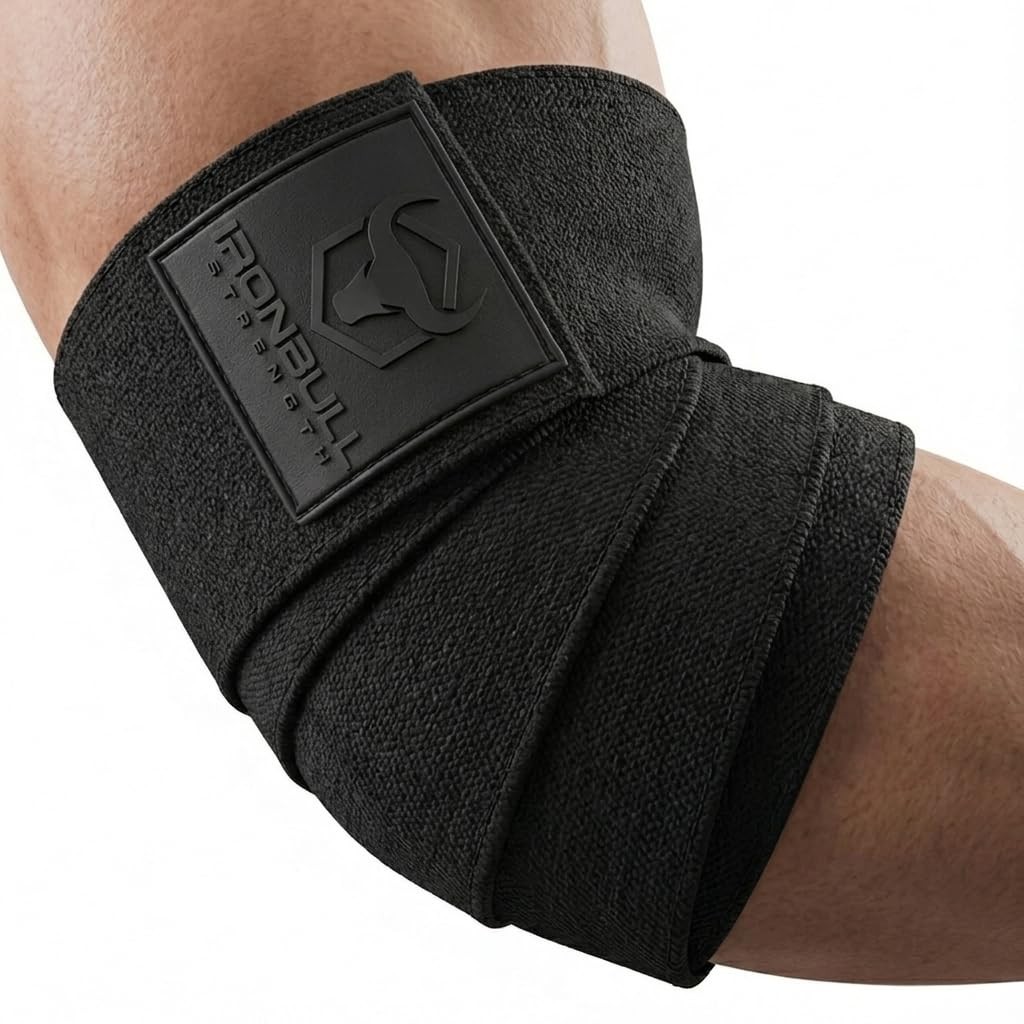Elbow Wraps for Weightlifting (1 Pair) - 50" Elastic Braces Black/Black