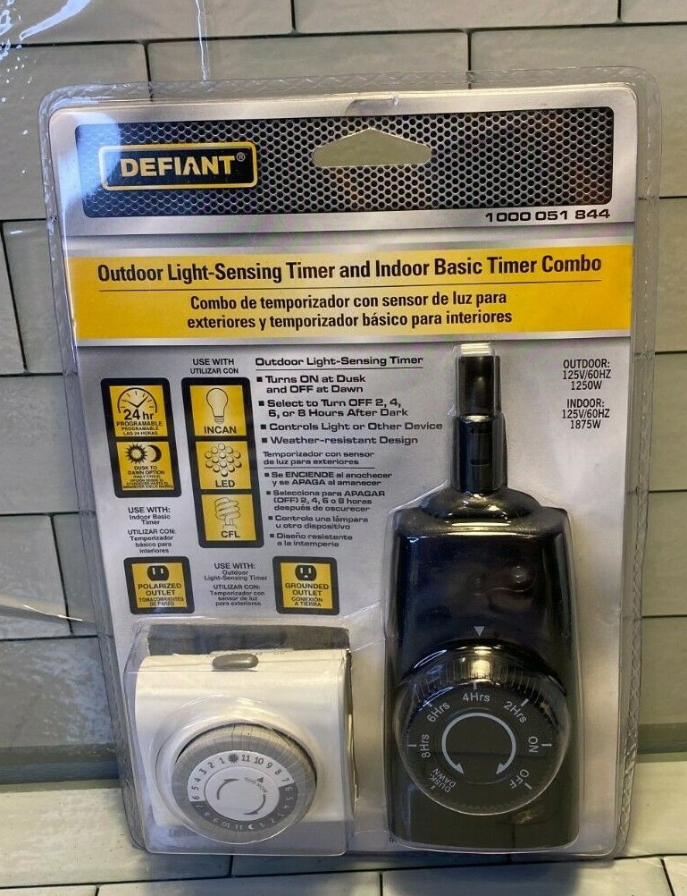 Defiant Outdoor Light-Sensing Timer & Indoor Basic Timer Combo New 1000 051 844