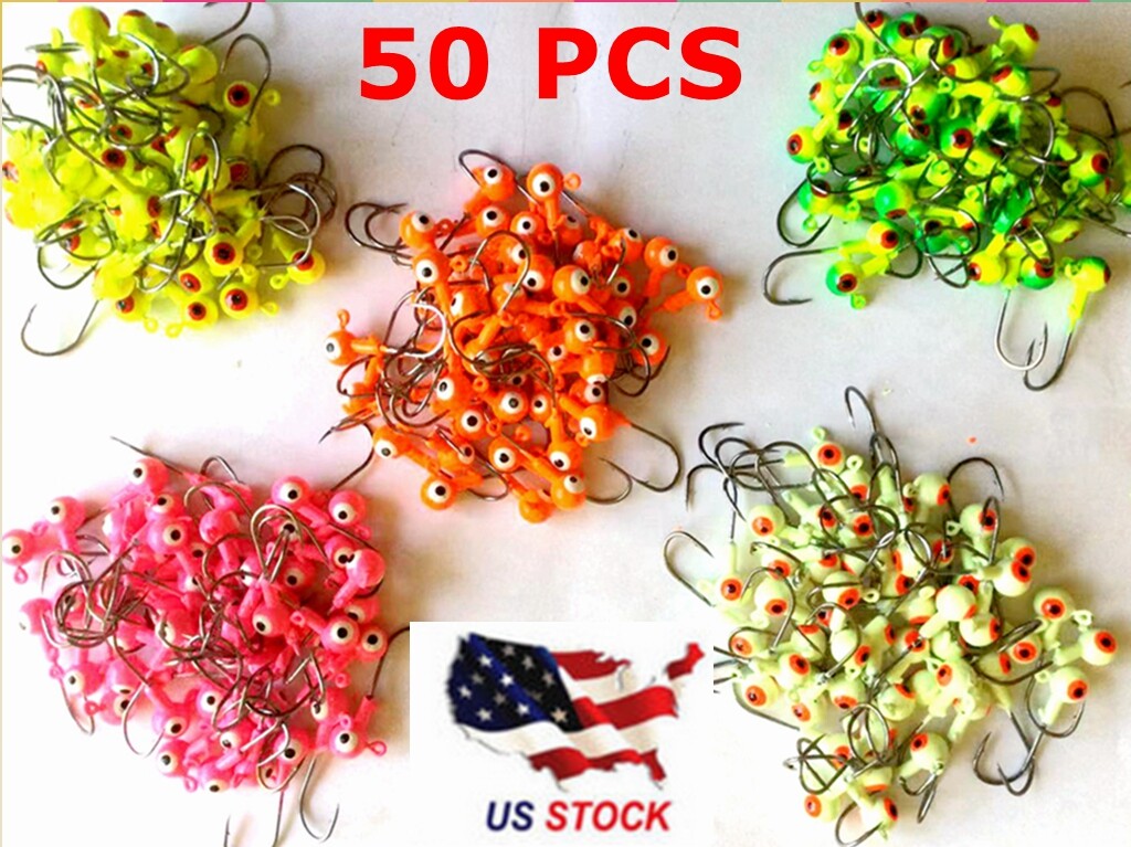 50 PCs 1/8 1/16 1/32 oz Lead Jig Head Fishing hooks Jig Round Heads Crappie USA