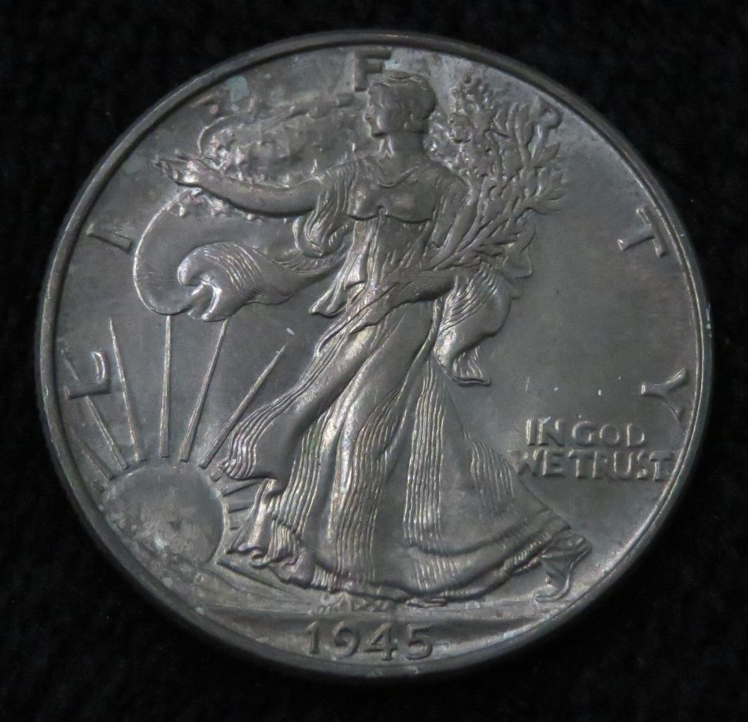 1945 Walking Liberty Half Dollar * Nicely Toned Better Grade * 90% Silver * 4377