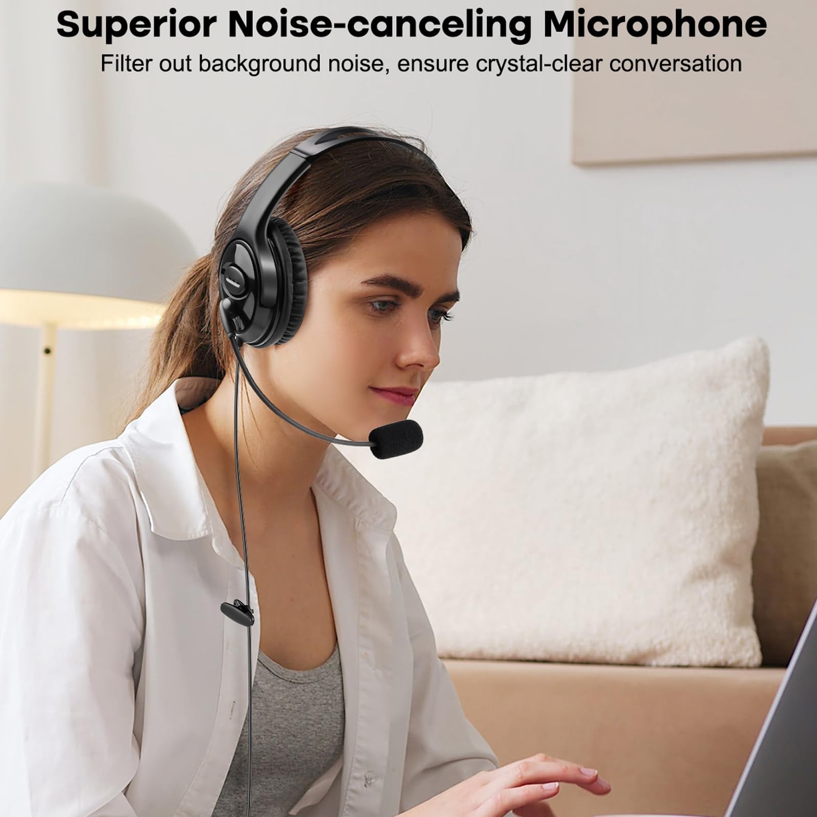 USB Headset with Microphone for Call Center Office Laptop Computers