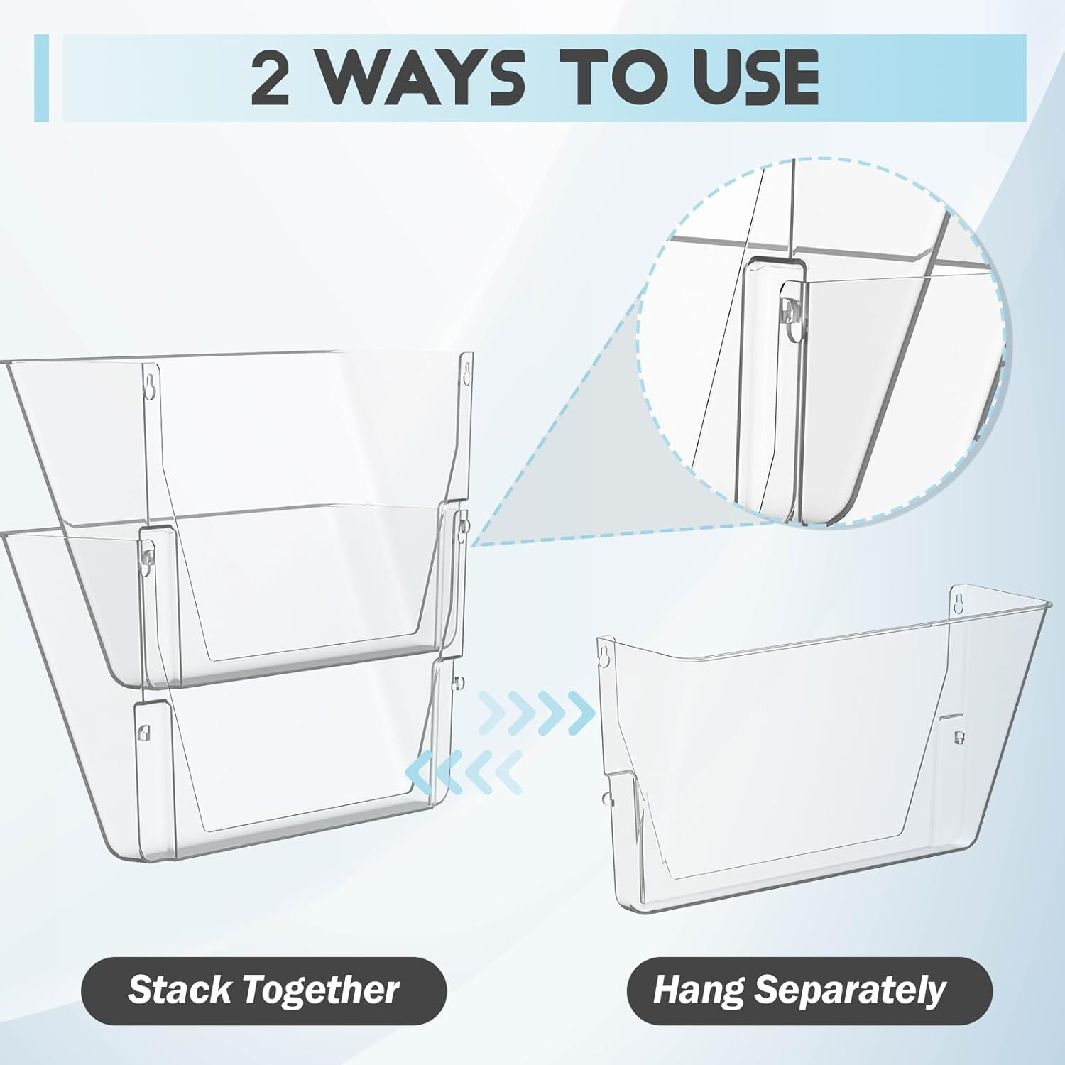 3 Pack Clear Acrylic Single Pocket, Plastic Hanging Wall Mount File Holder for O