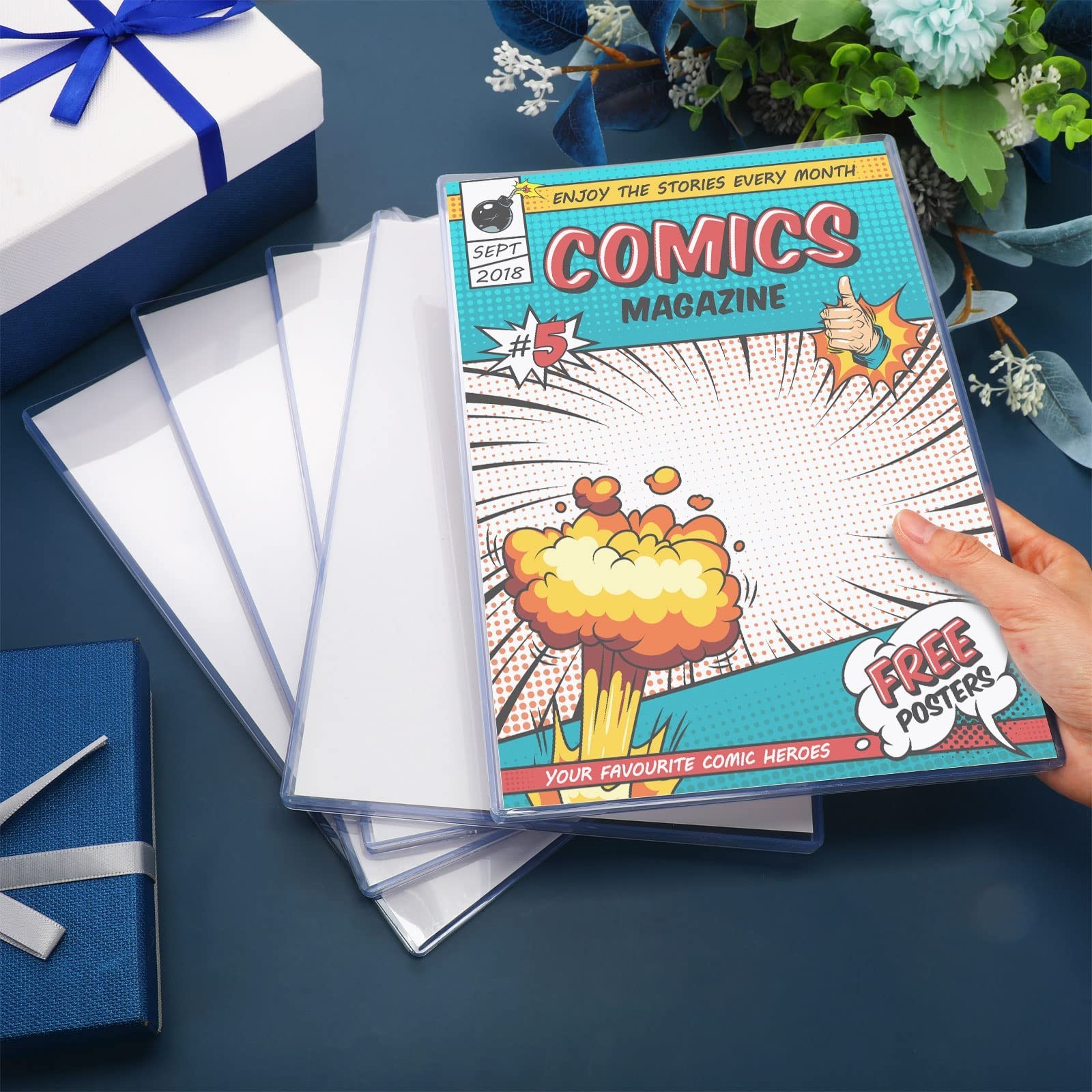 Comic Book Display Case Set, Include Comic Book Sleeves and Clear Plastic Easel