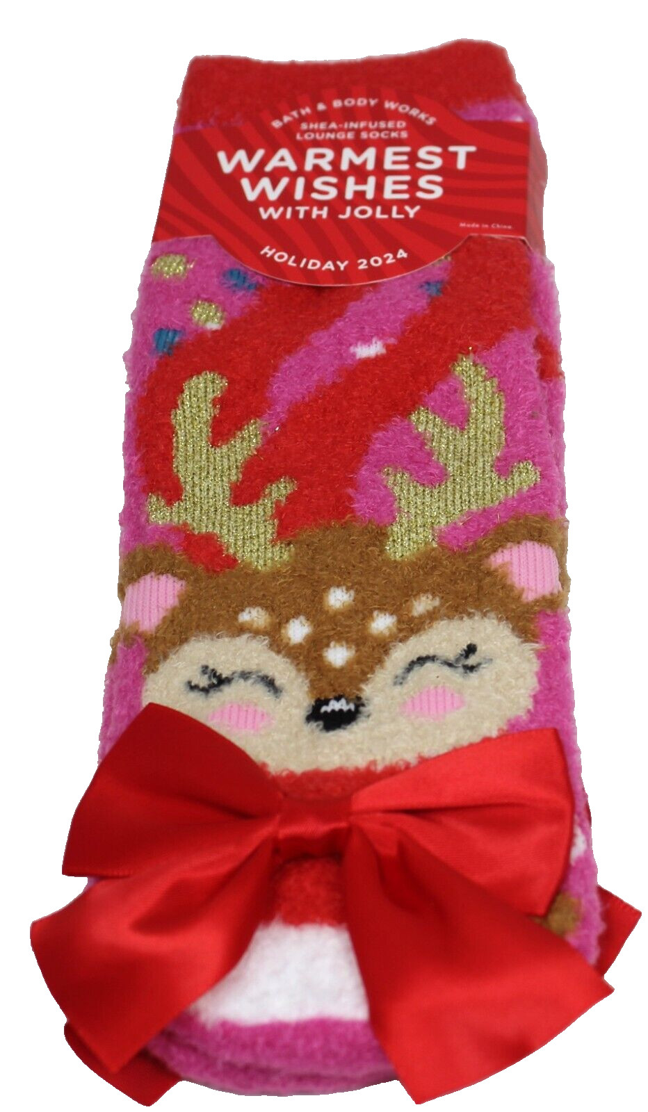 Reindeer Bow Shea Socks Bath & Body Works Happy Howl Days Holiday Christmas New