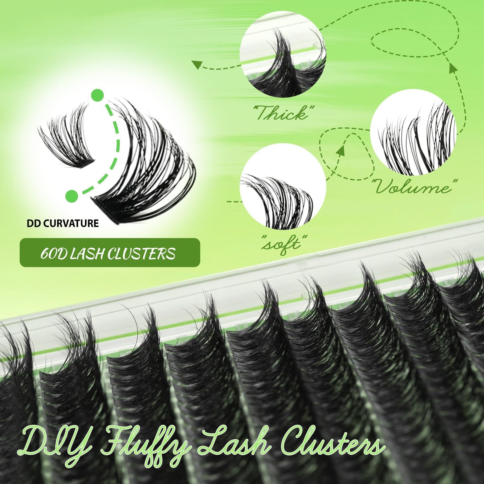 Fluffy Lash Clusters Kit 60D Eyelash 3D 240 count (Pack of 1), Black