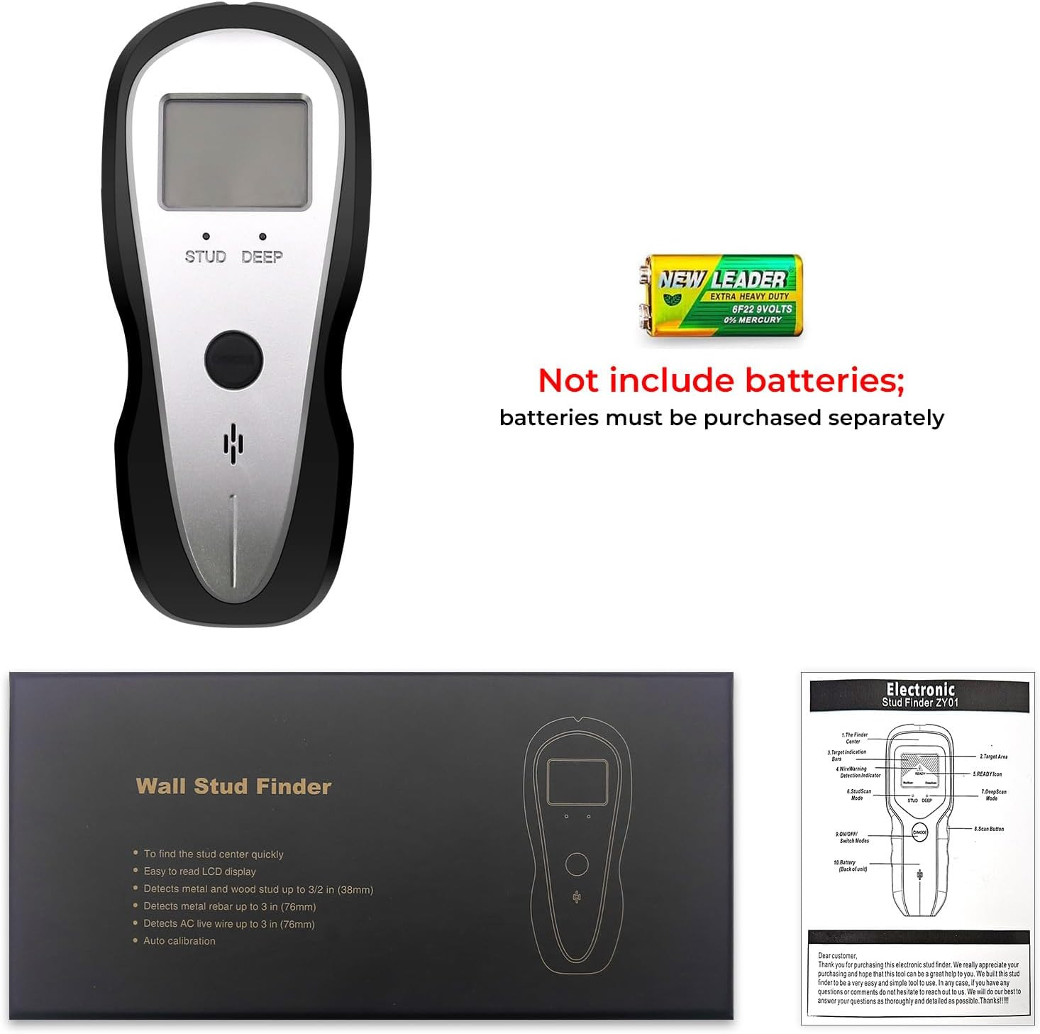 Stud Finder Wall Scanner, Electronic Stud Sensor Detector with LCD Display & Dee