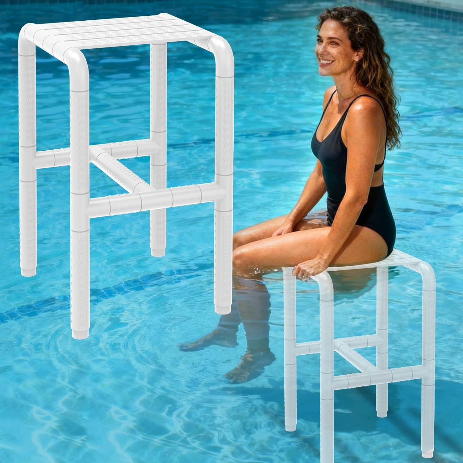24 Inch Underwater Pool Stool for In-Pool Seating & Relaxation, Heavy Duty Subme