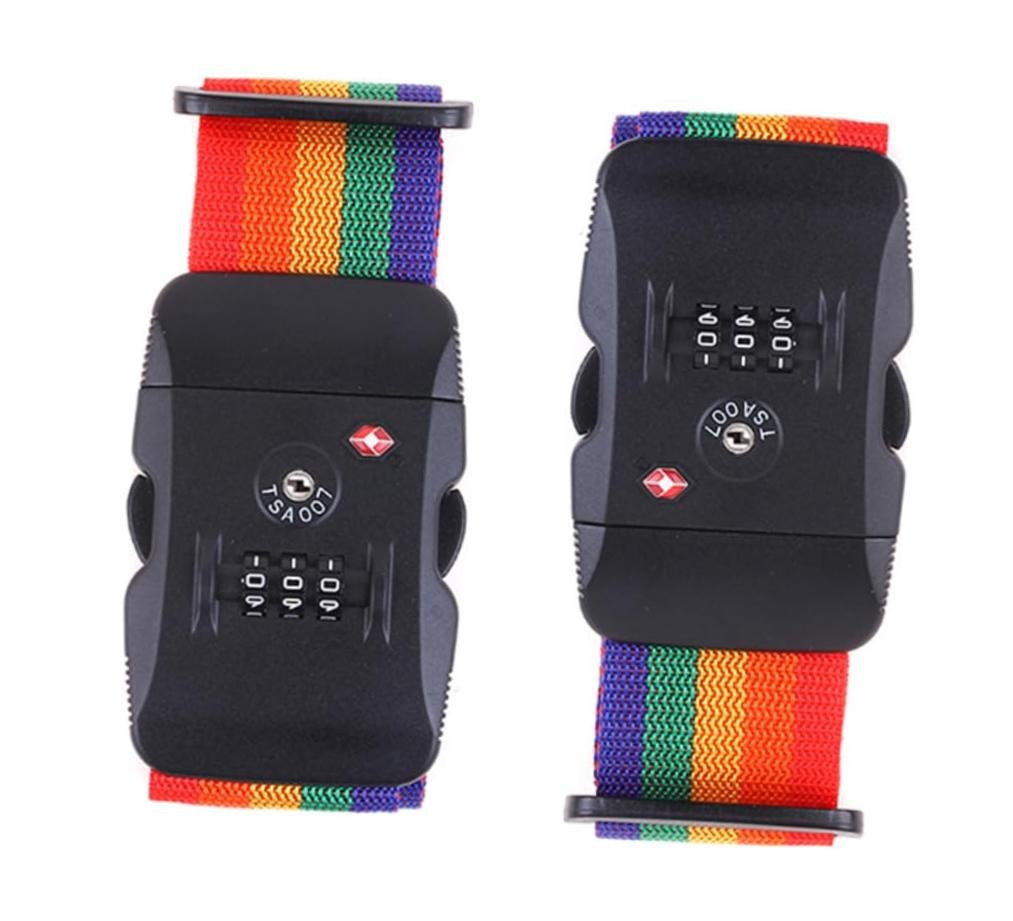 Travel Luggage Strap Adjustable Suitcase Packing Belt with TSA Rainbow 2P