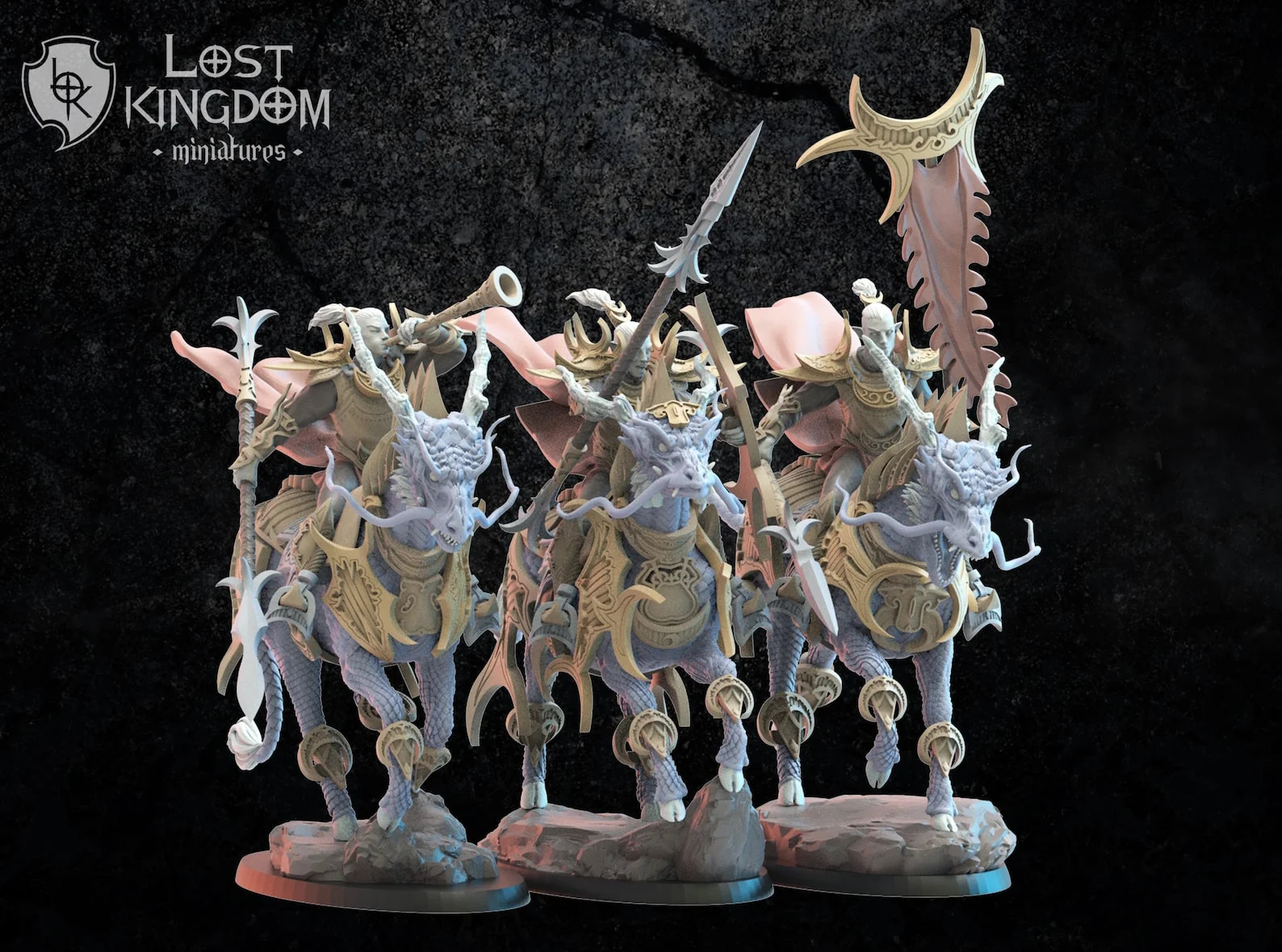 Shdo Knights on Longma Command Group - Resin Tabletop Miniature