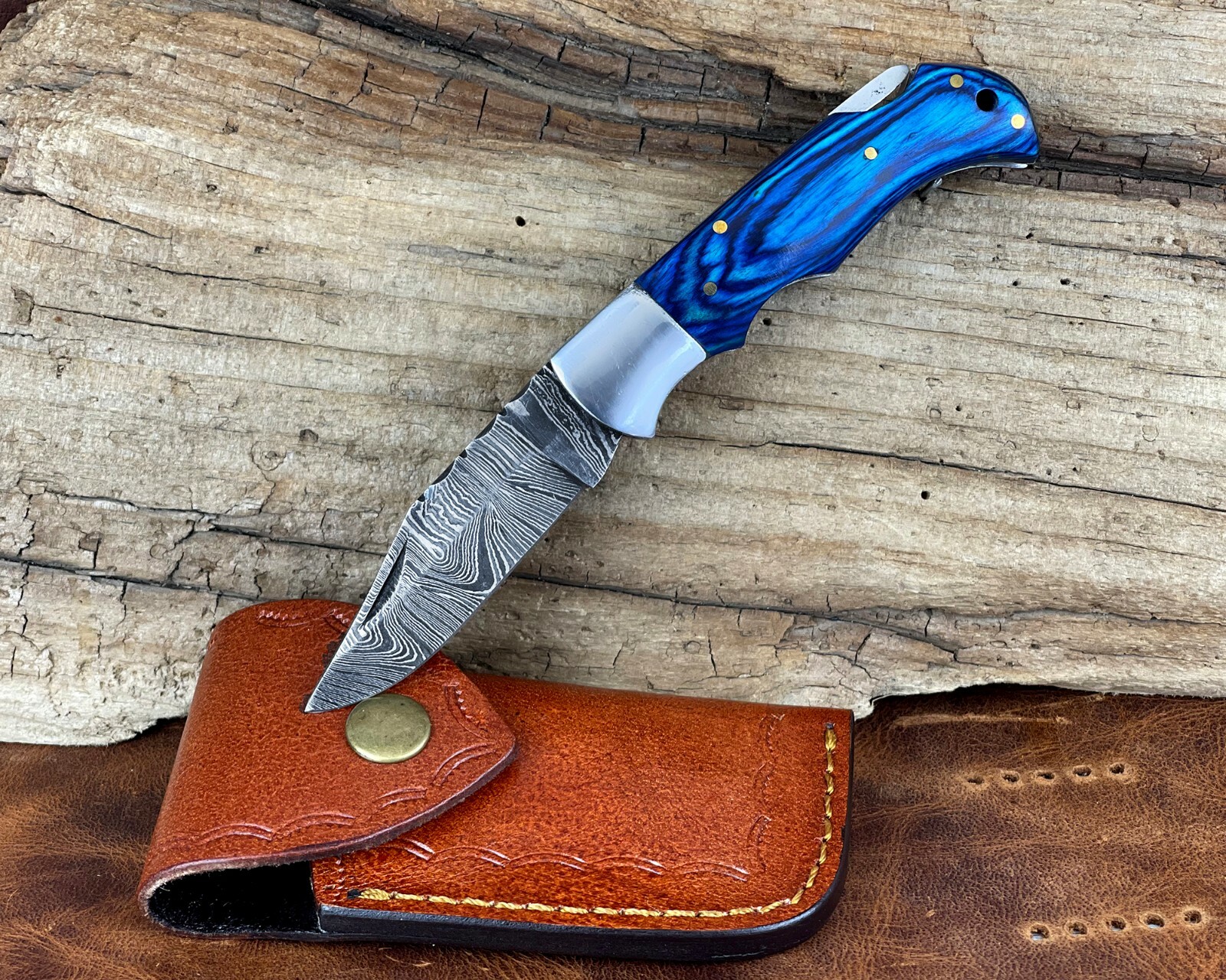 Handmade Damascus Folding Pocket Knife With Small Defects 6.5" (See Description)