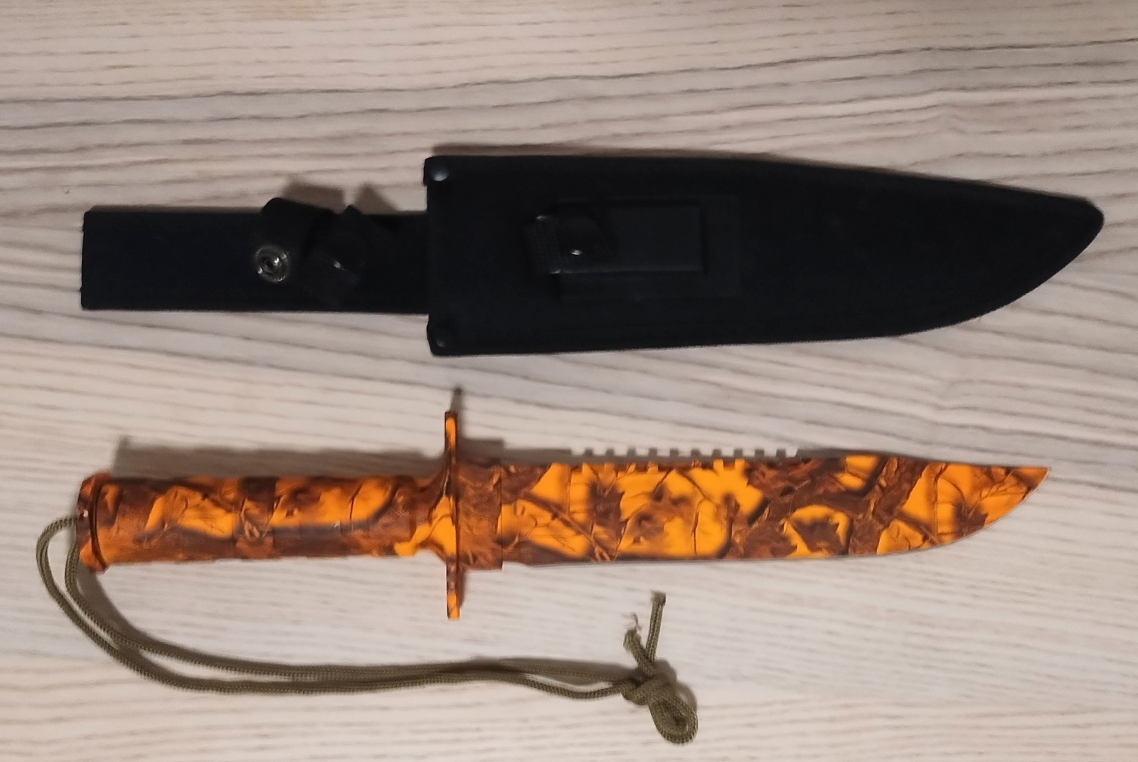 13.5" Survival Knife Orange Forest Camo Survival Kit Nylon Sheath w/Sharp. Stone