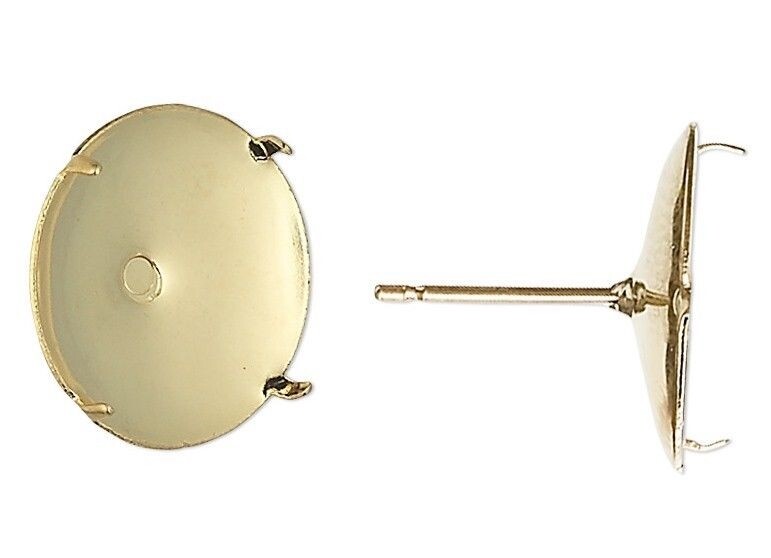 10 Gold Plated Steel 14mm Pad Post Earstuds for Perforated Beading Discs