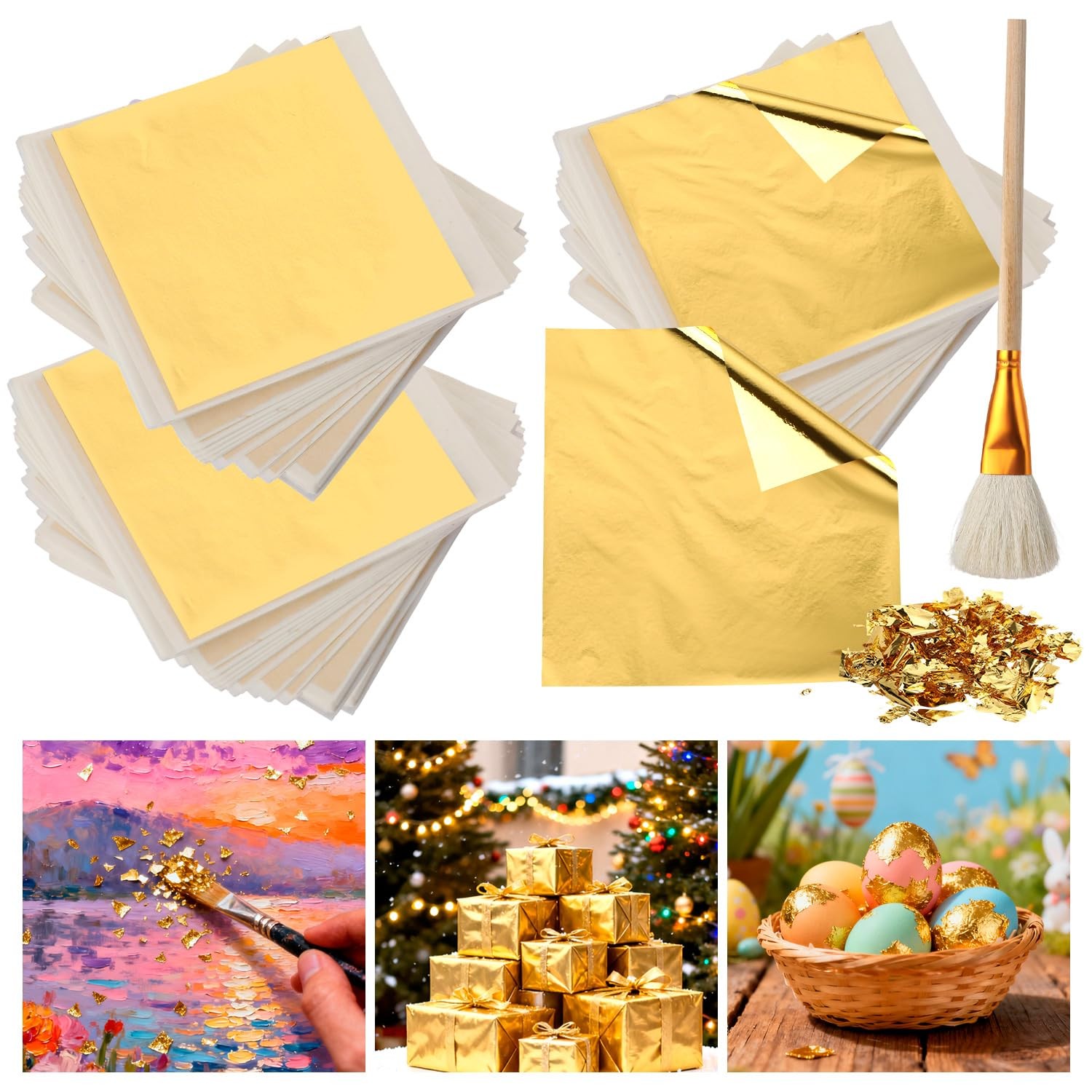 Gold Leaf Sheets for Art and Crafts, 3.5 Inch, 300 Pieces, Resin Nails Furnit...