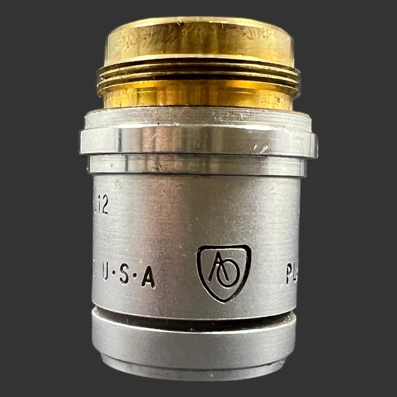 Vtg AO American Optical Plan Achro 4/.12 Microscope Objective Lens CAT .1017
